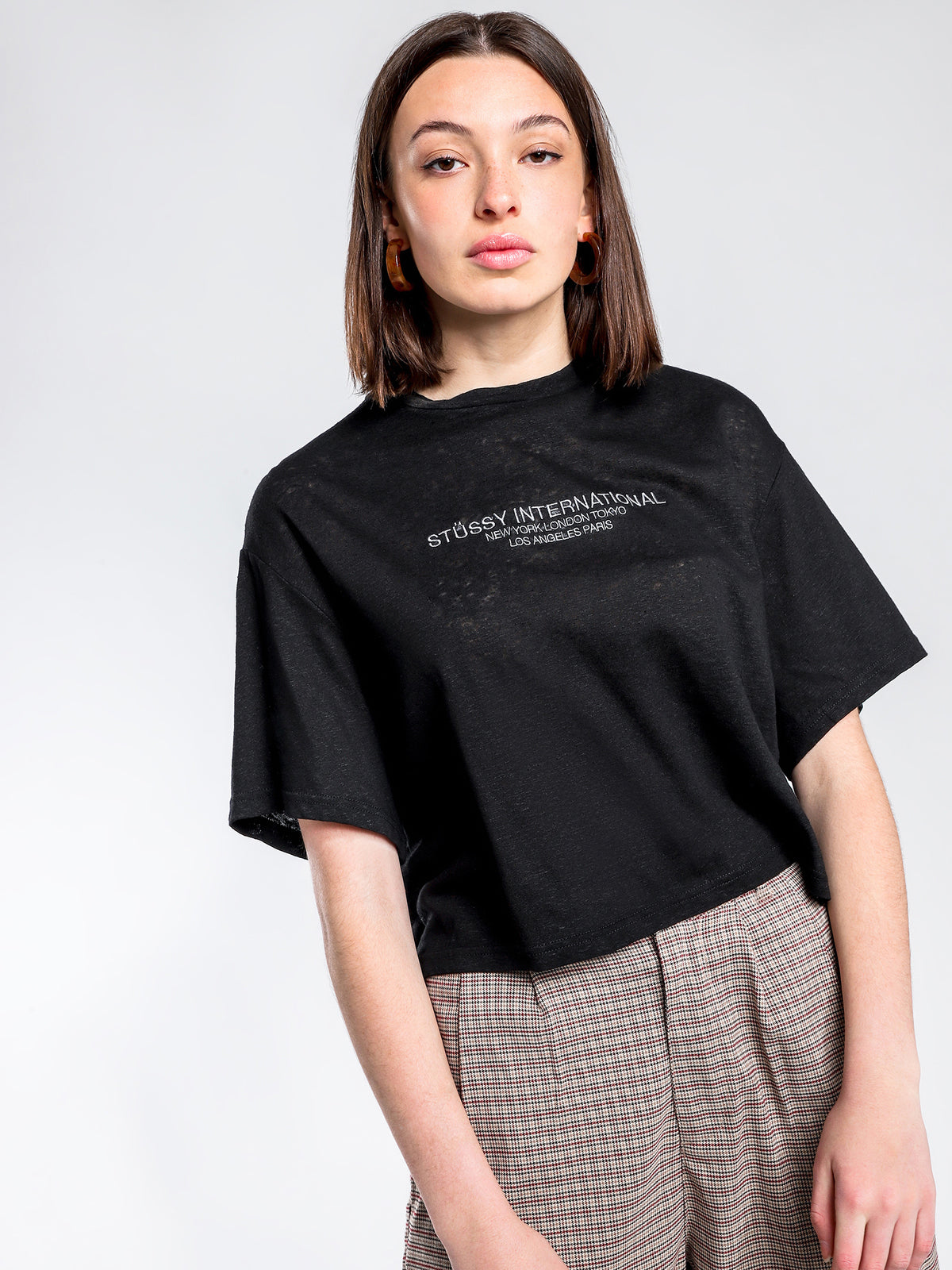 Texty Boxy Linen T-Shirt in Black