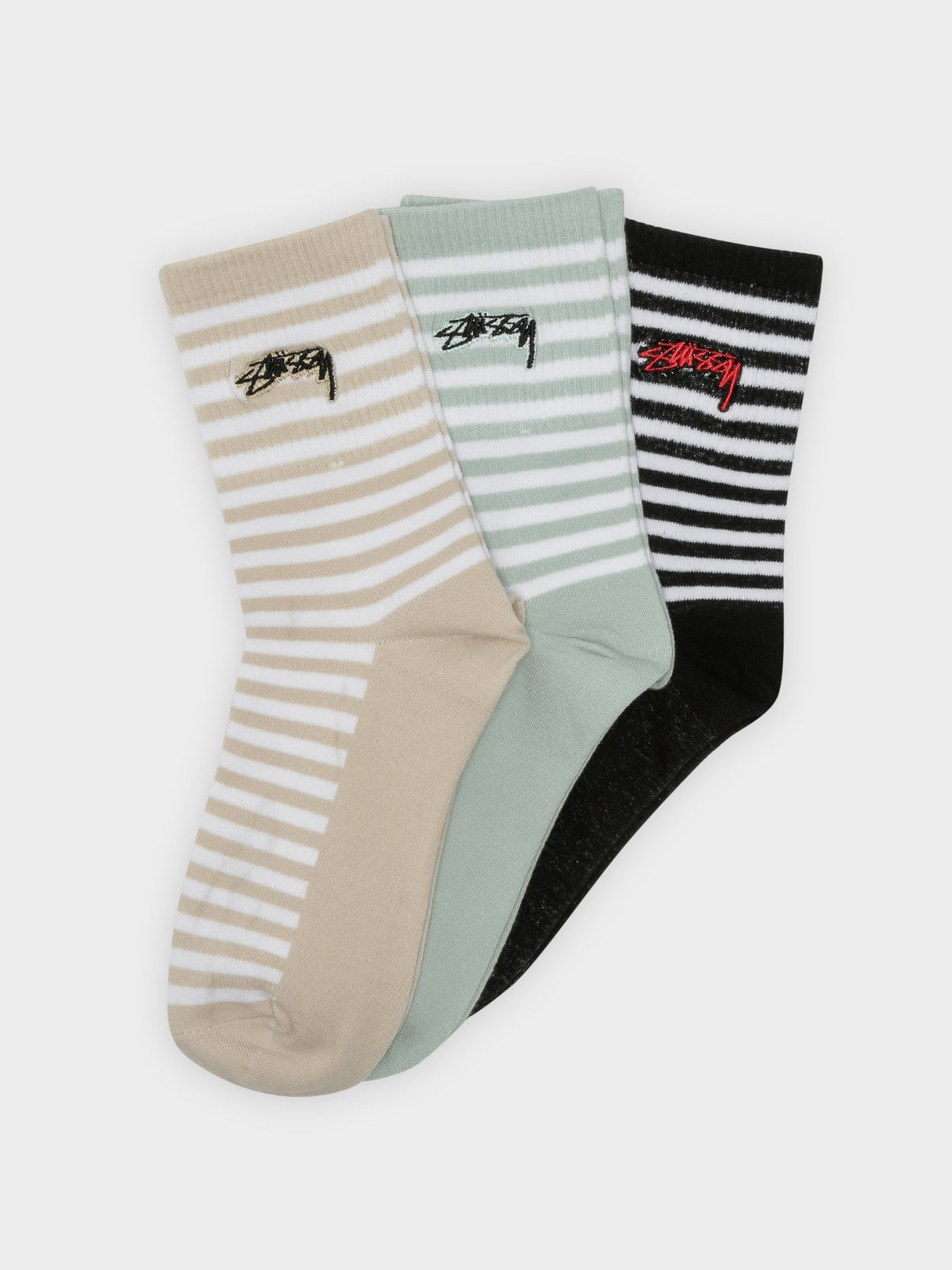 3 Pairs of Authentic Fine Line Crew Socks in Stripe