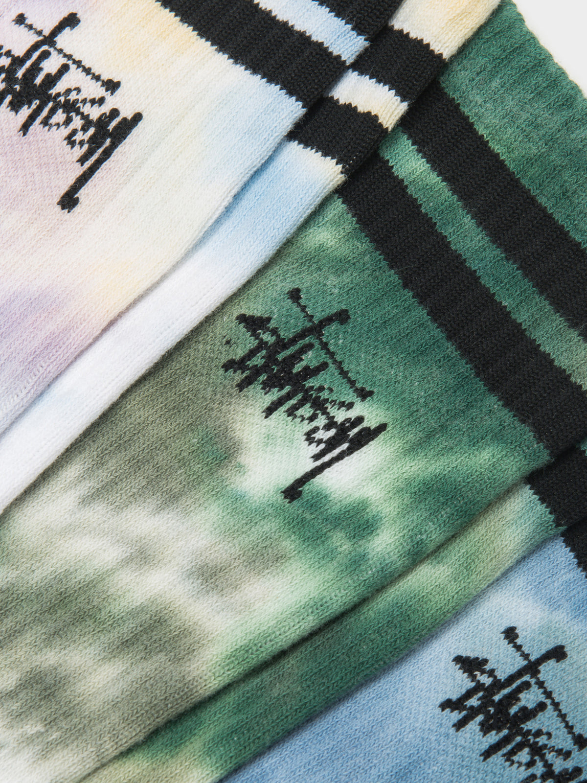3 Pairs of Stripe Crew Socks in Tie Dye