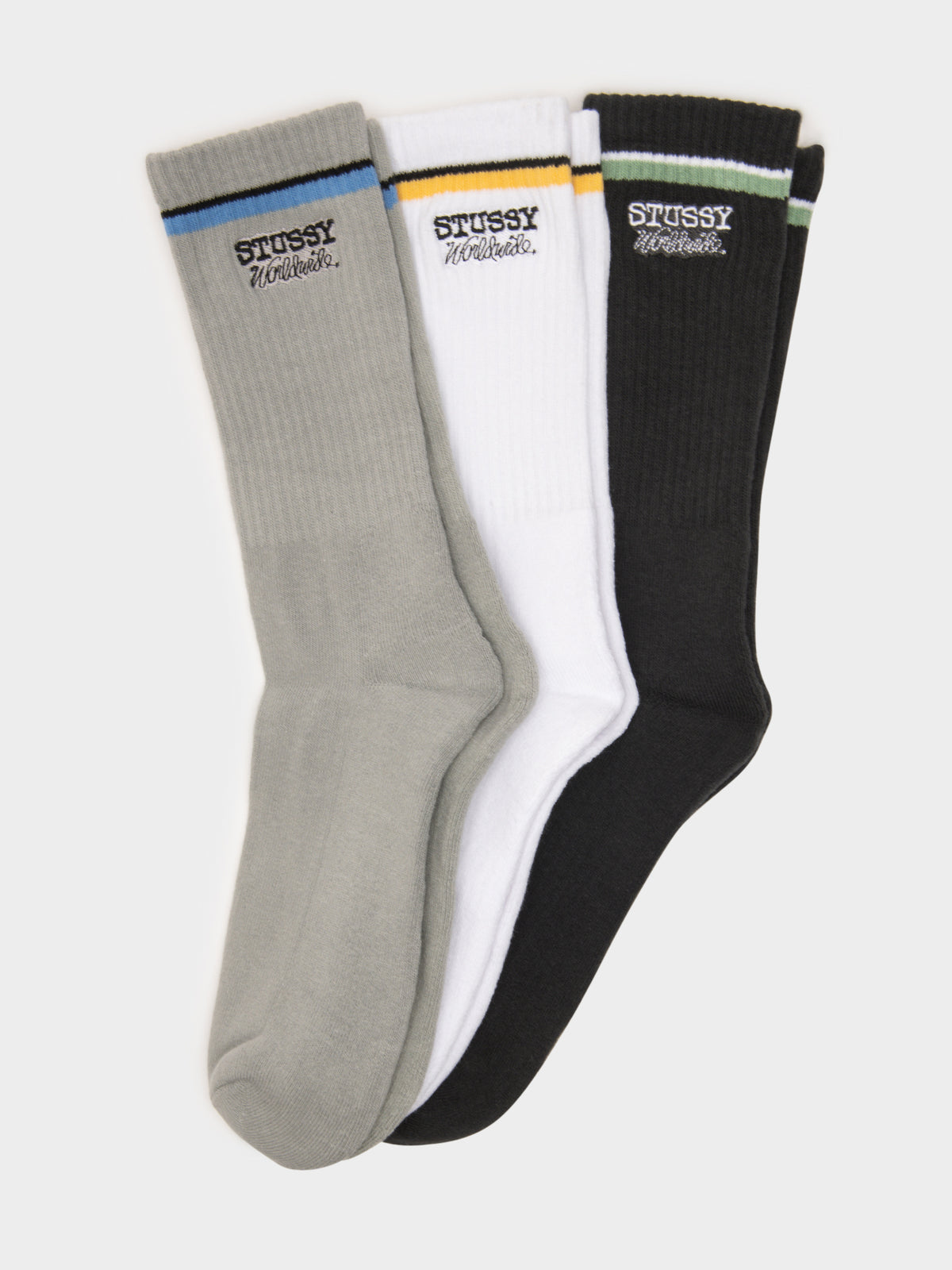 3 Pairs of Worldwide Crew Socks in Grey, Black &amp; White