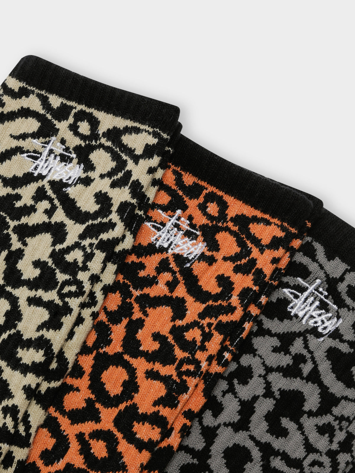 3 Pairs of Leopard Print Socks in Beige, Orange &amp; Grey