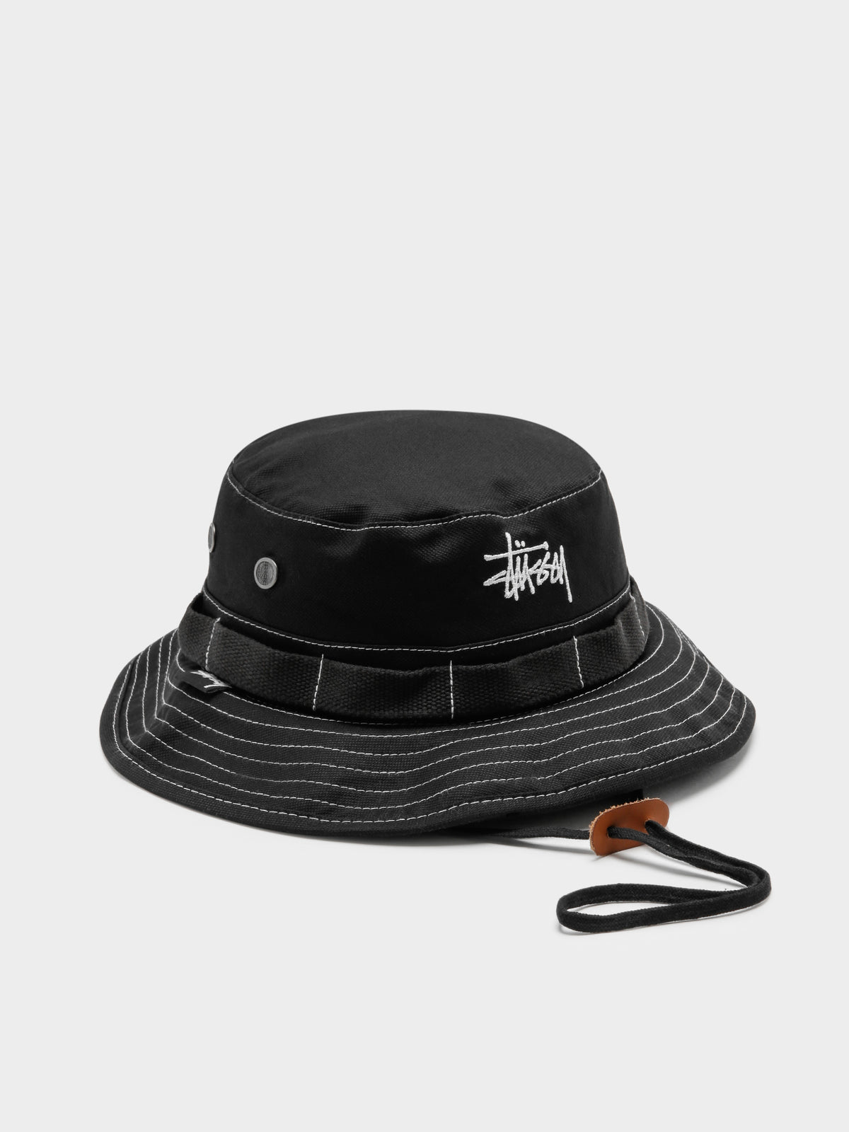 Contrast Topstitch Boonie Hat in Black