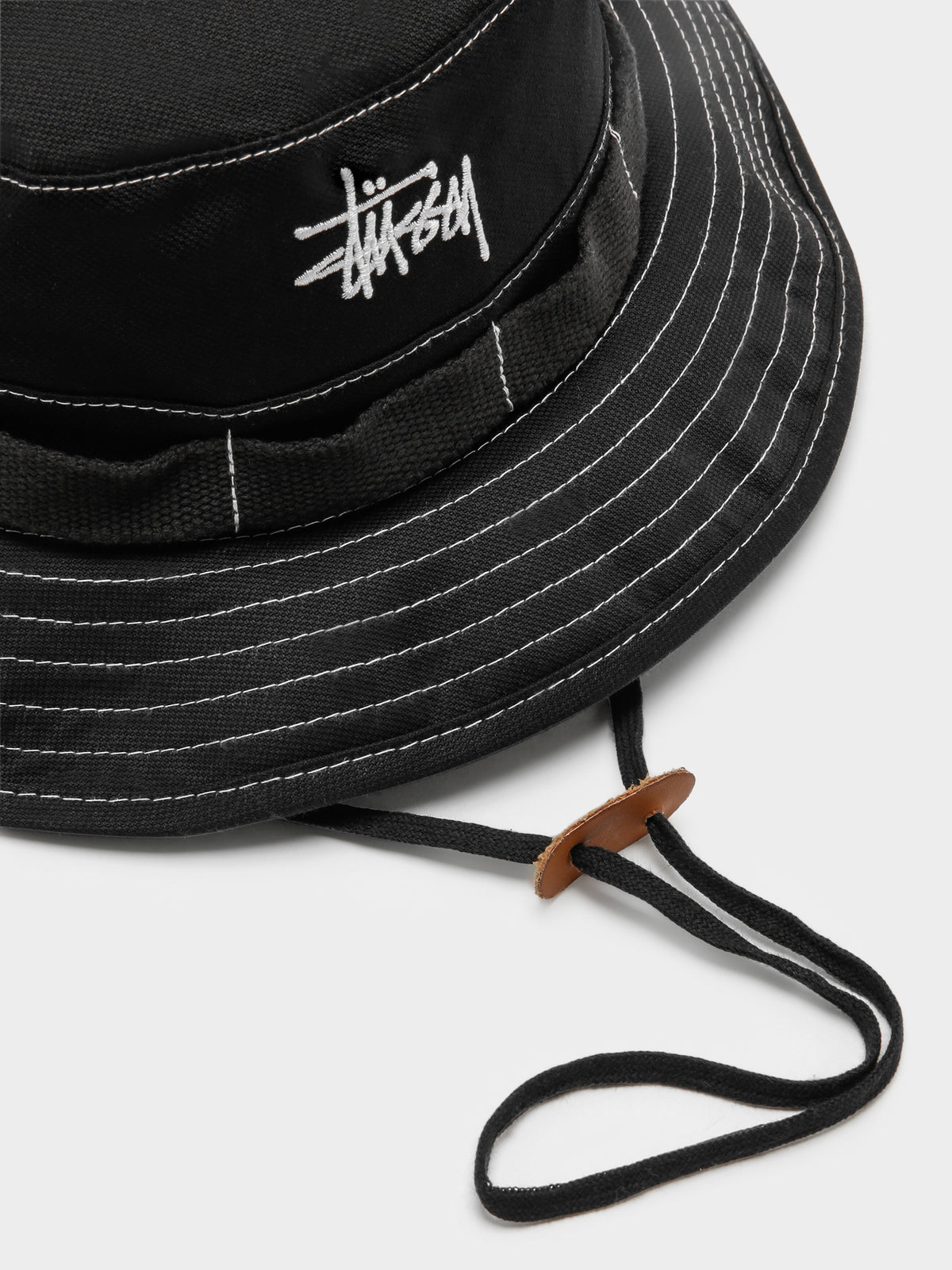 Contrast Topstitch Boonie Hat in Black