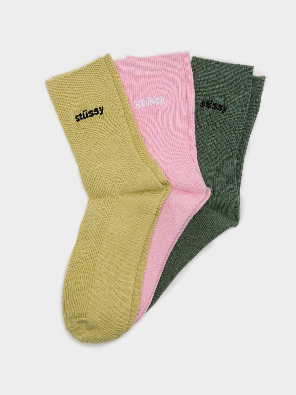 3 Pairs of Womens Rib Socks in Green, Yellow &amp; Pink