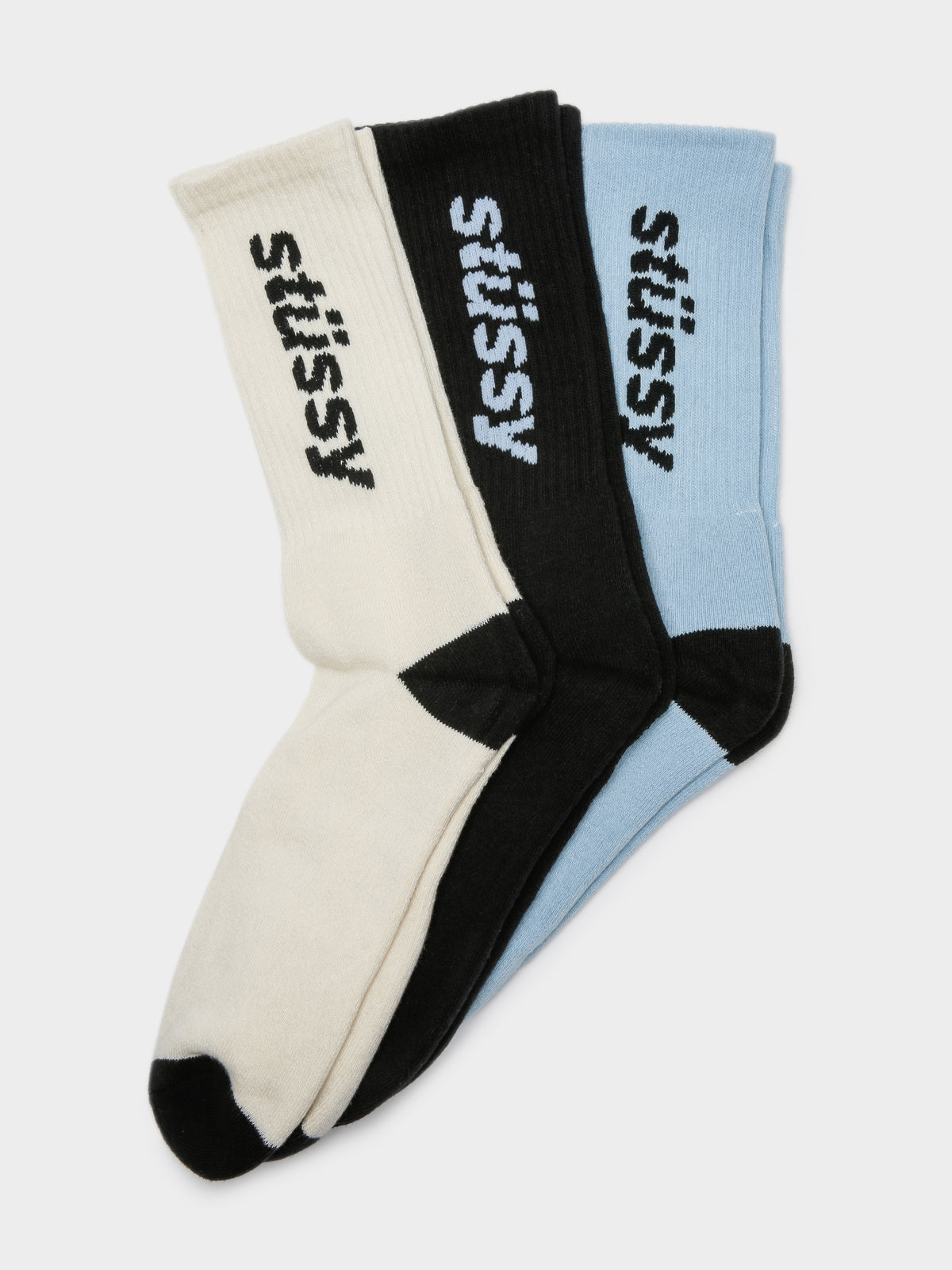3 Pairs of Vertical Socks in White, Black &amp; Light Blue