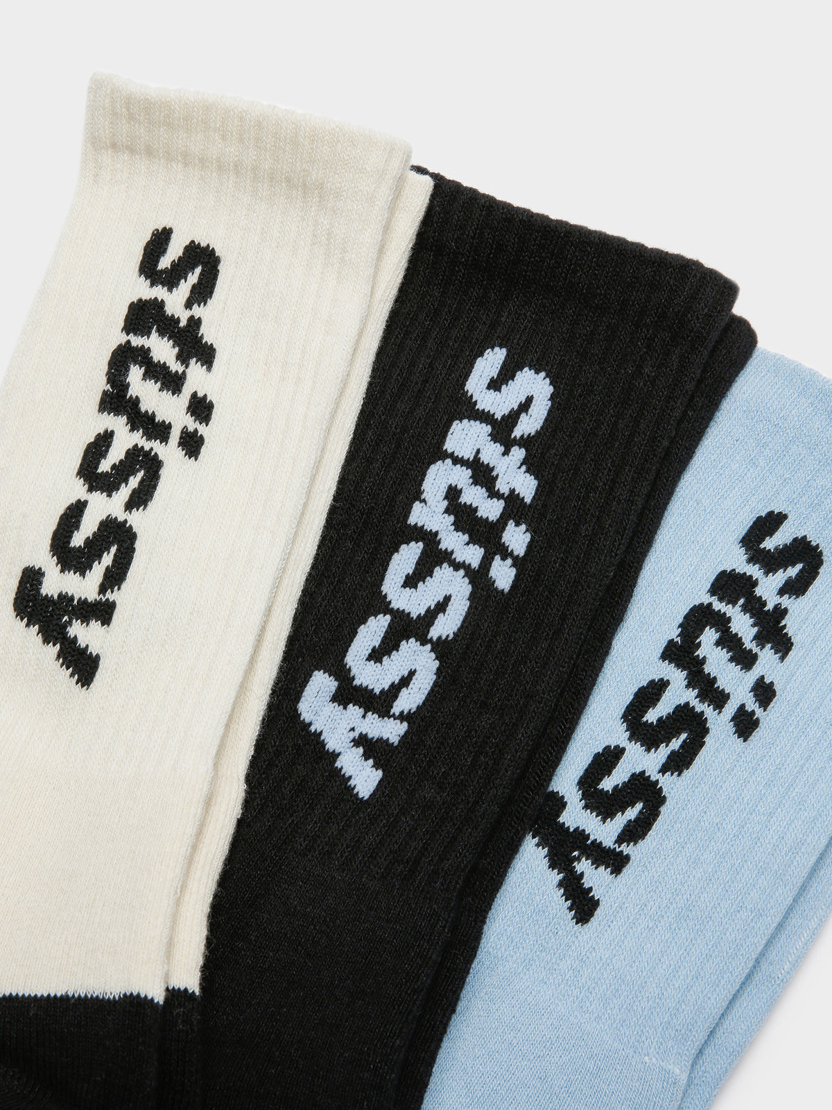 3 Pairs of Vertical Socks in White, Black &amp; Light Blue