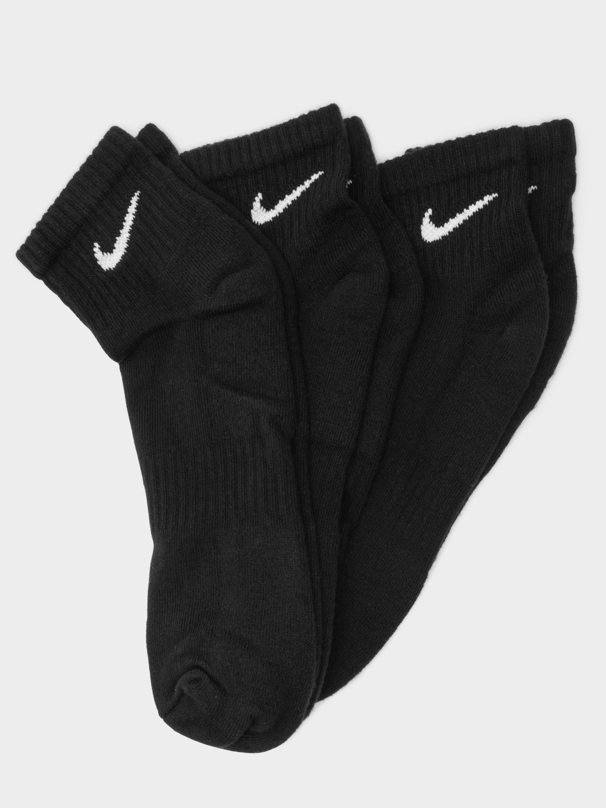 3 Pairs of Everyday Cushioned Ankle Socks in Black