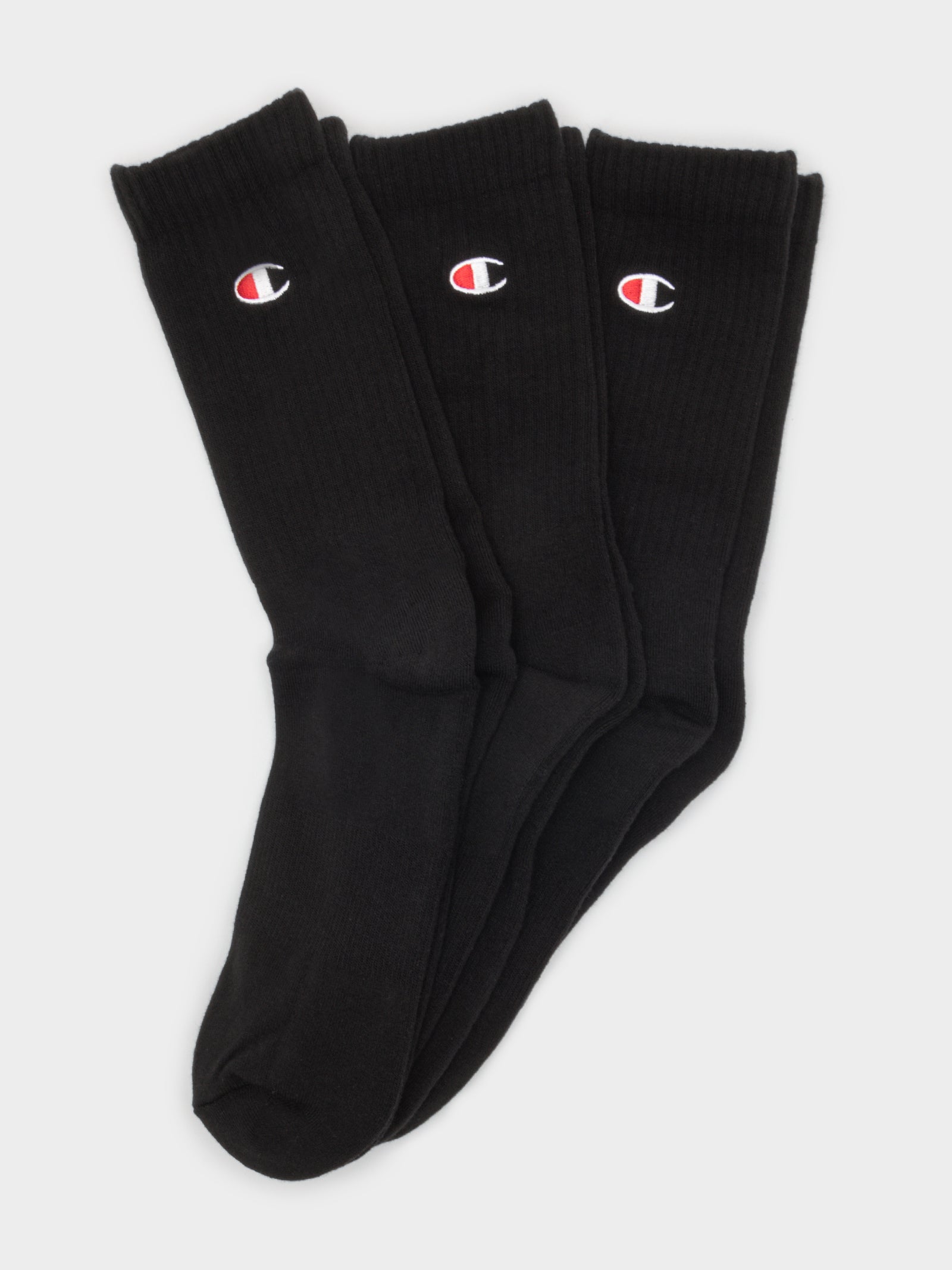 3 Pairs of Lifestyle C Logo Crew Socks in Black