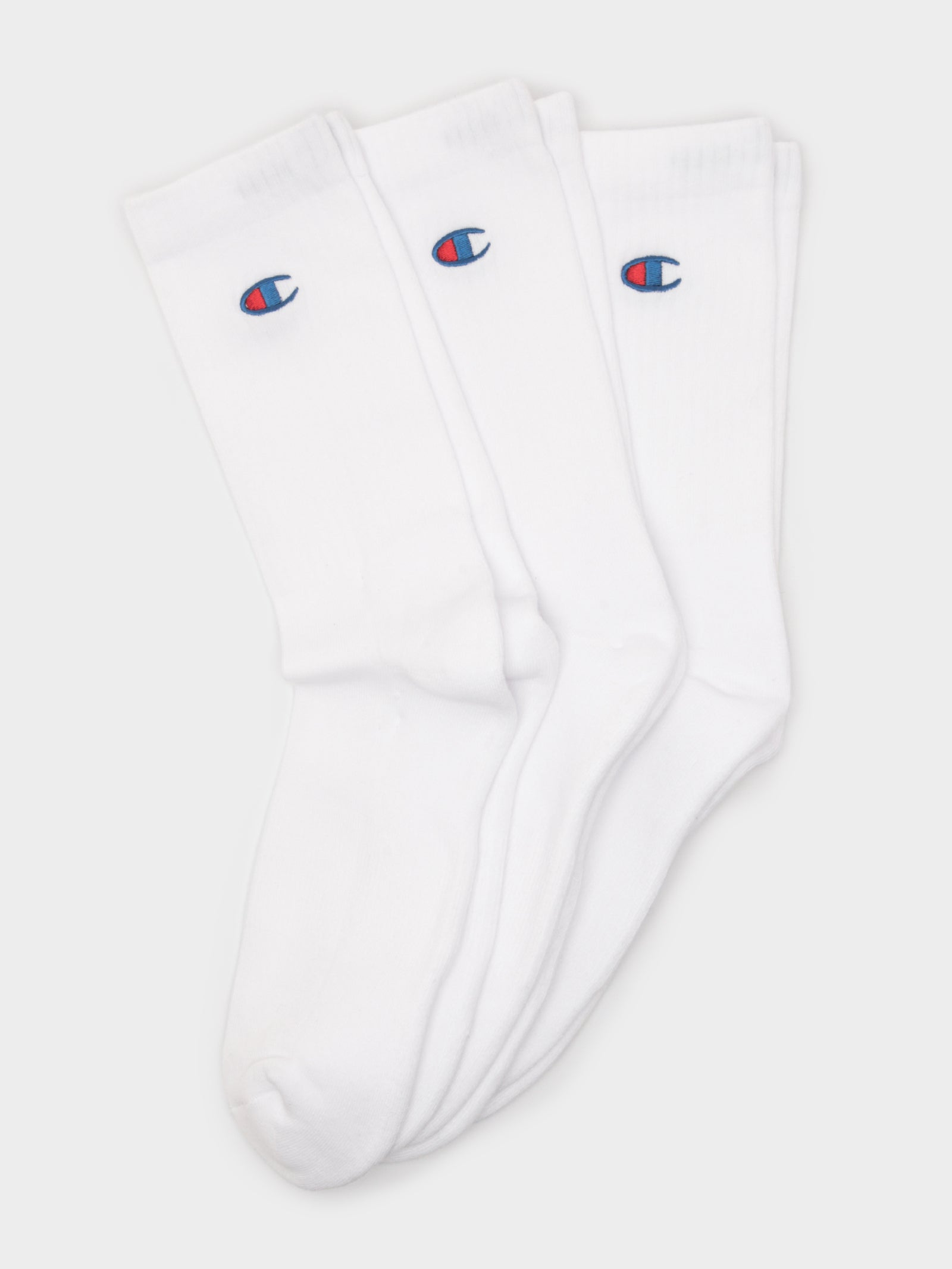 3 Pairs of Lifestyle C Logo Crew Socks in White