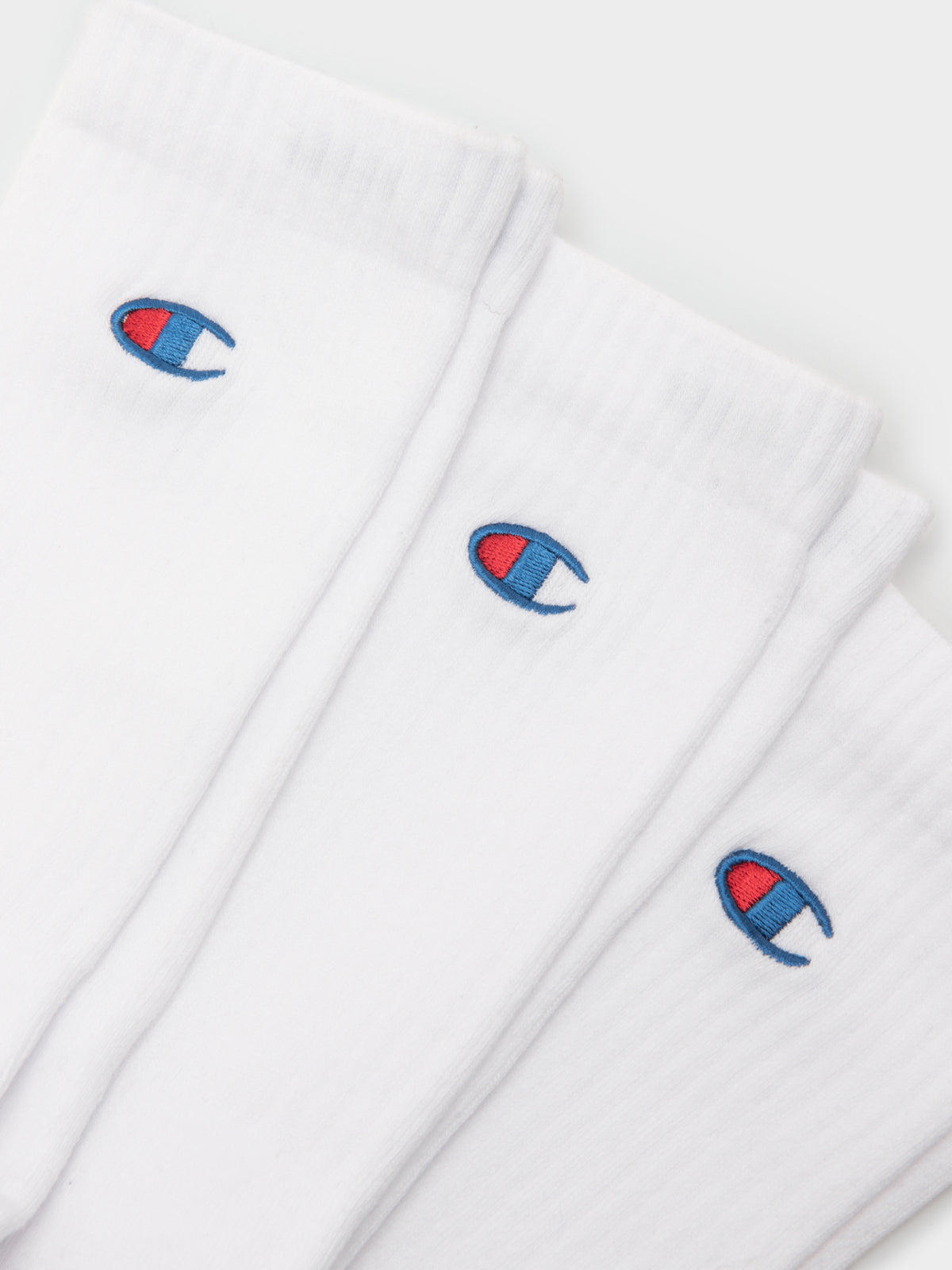 3 Pairs of Lifestyle C Logo Crew Socks in White