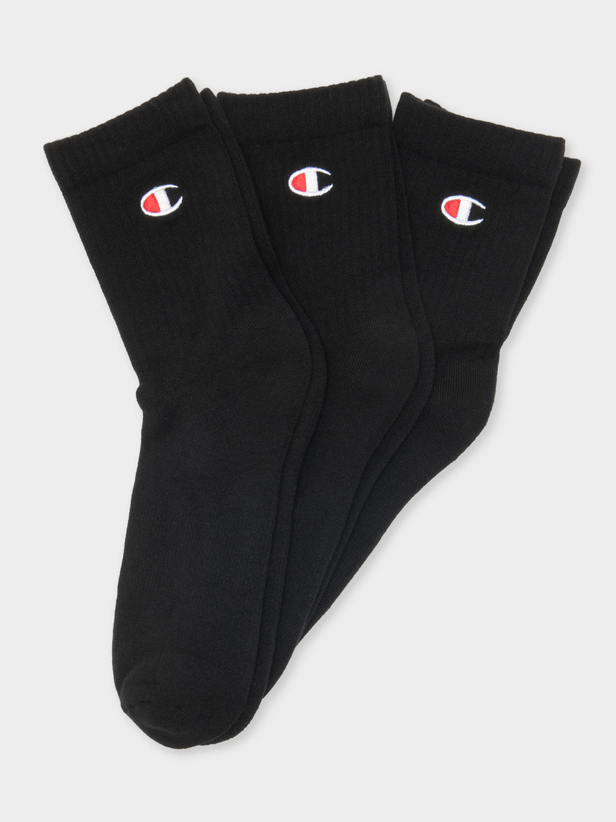 3 Pairs of Life Quarter-Length Crew Socks in Black