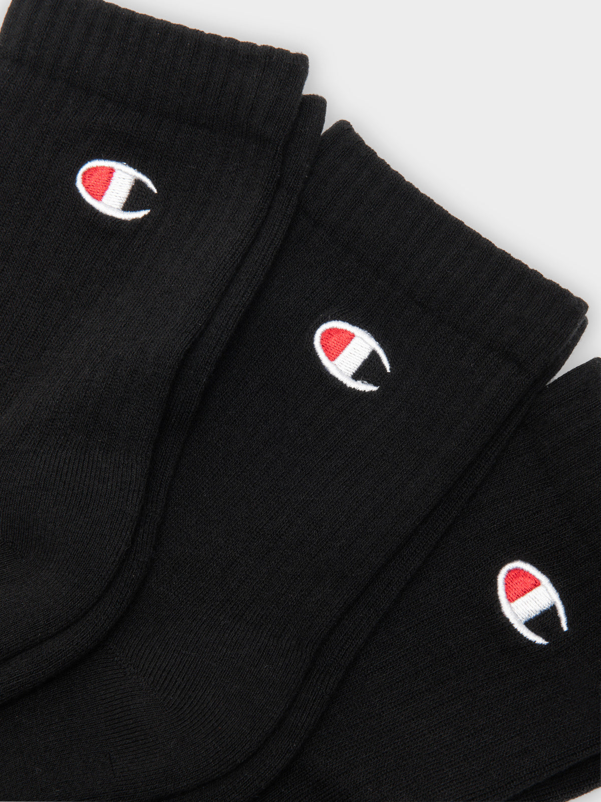 3 Pairs of Life Quarter-Length Crew Socks in Black