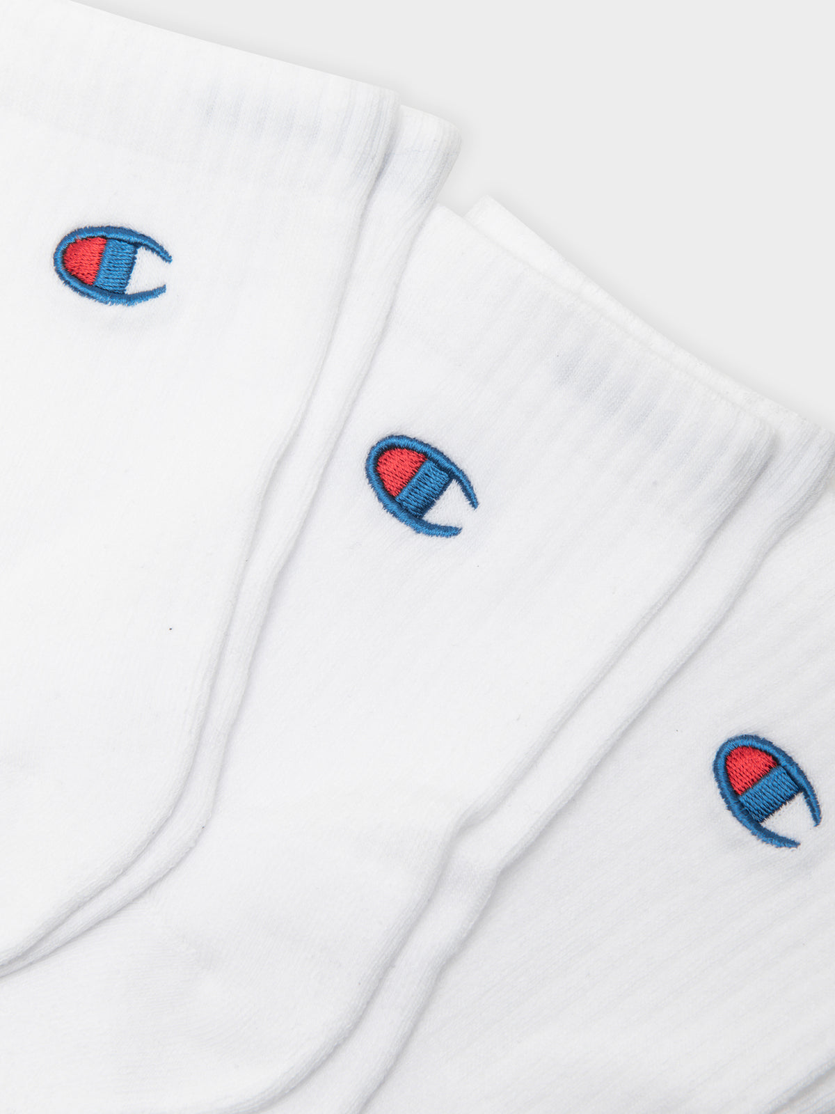 3 Pairs of Life Quarter-Length Crew Socks in White
