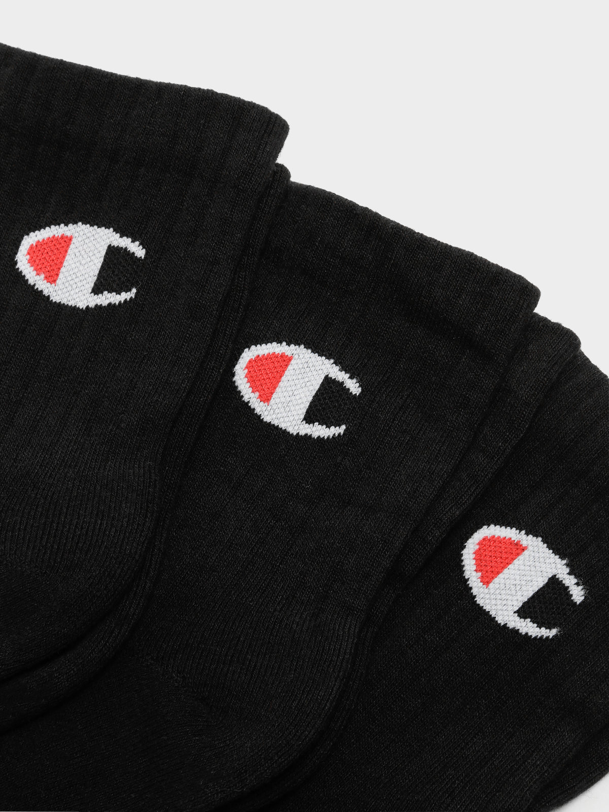 3 pairs of Sport C Logo Quarter Crew Socks in Black