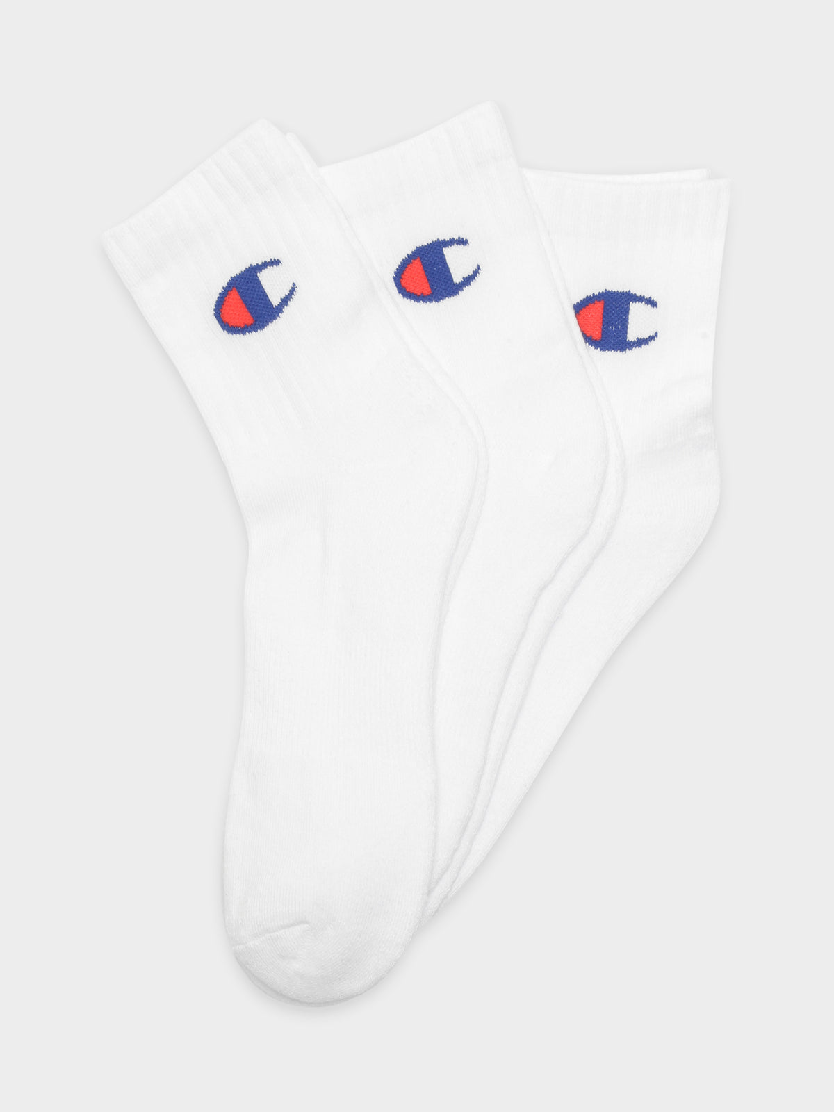 3 pairs of Sport C Logo Quarter Crew Socks in White