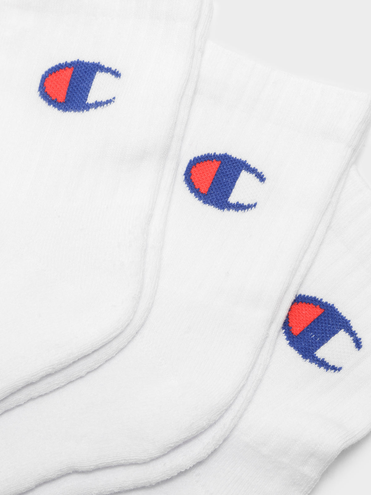 3 pairs of Sport C Logo Quarter Crew Socks in White