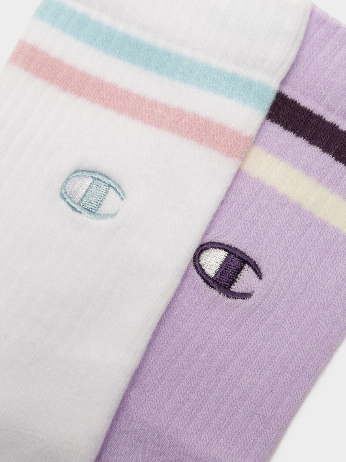 2 Pairs of Branded Crew Socks in White &amp; Purple