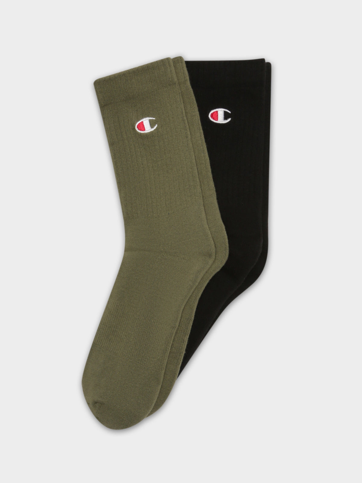 2 Pairs of Branded Crew Socks in Green &amp; Black