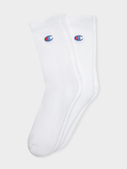 2 Pairs of Logo Crew Socks in White