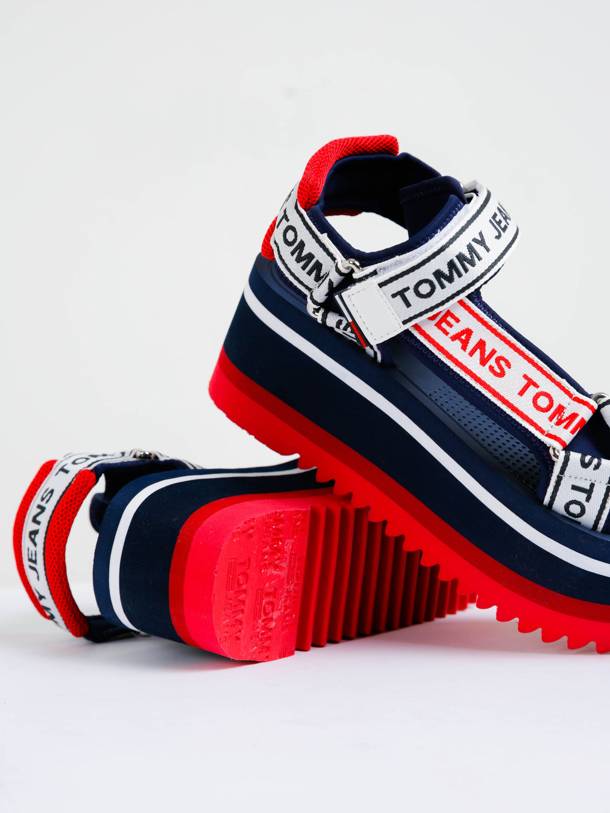 Womens Tommy Jeans Technical Platform Sandal in Red &amp; Navy