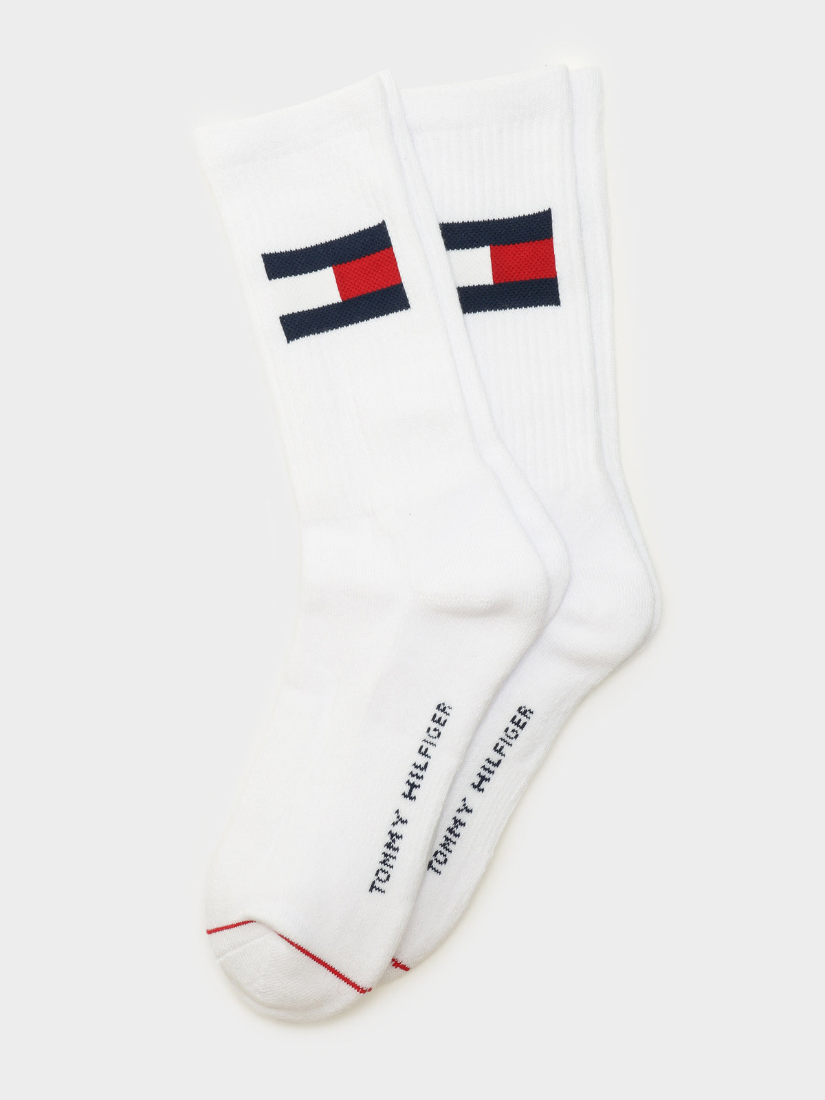 2 Pairs of Large Flag Cushion Crew Socks in White