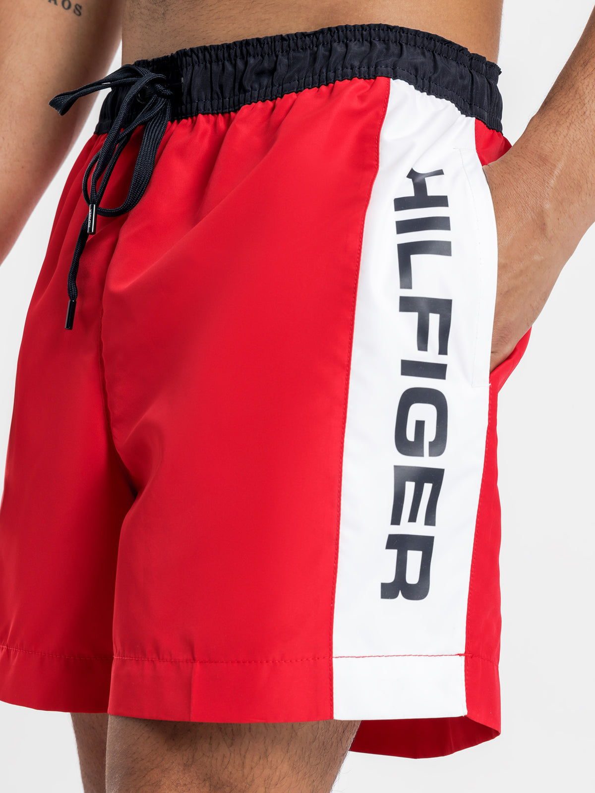 Logo Drawcord Swim Shorts in Primary Red