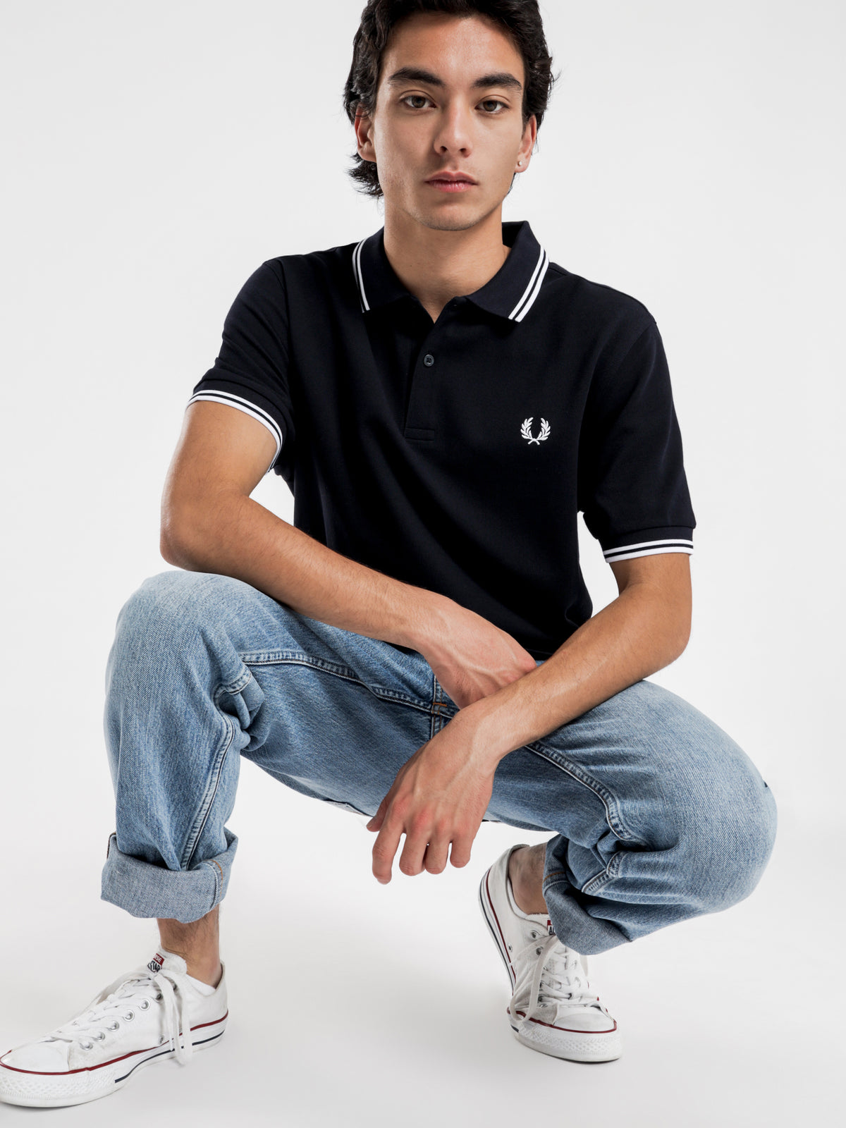Twin Tipped Fred Perry T-Shirt in Navy &amp; White