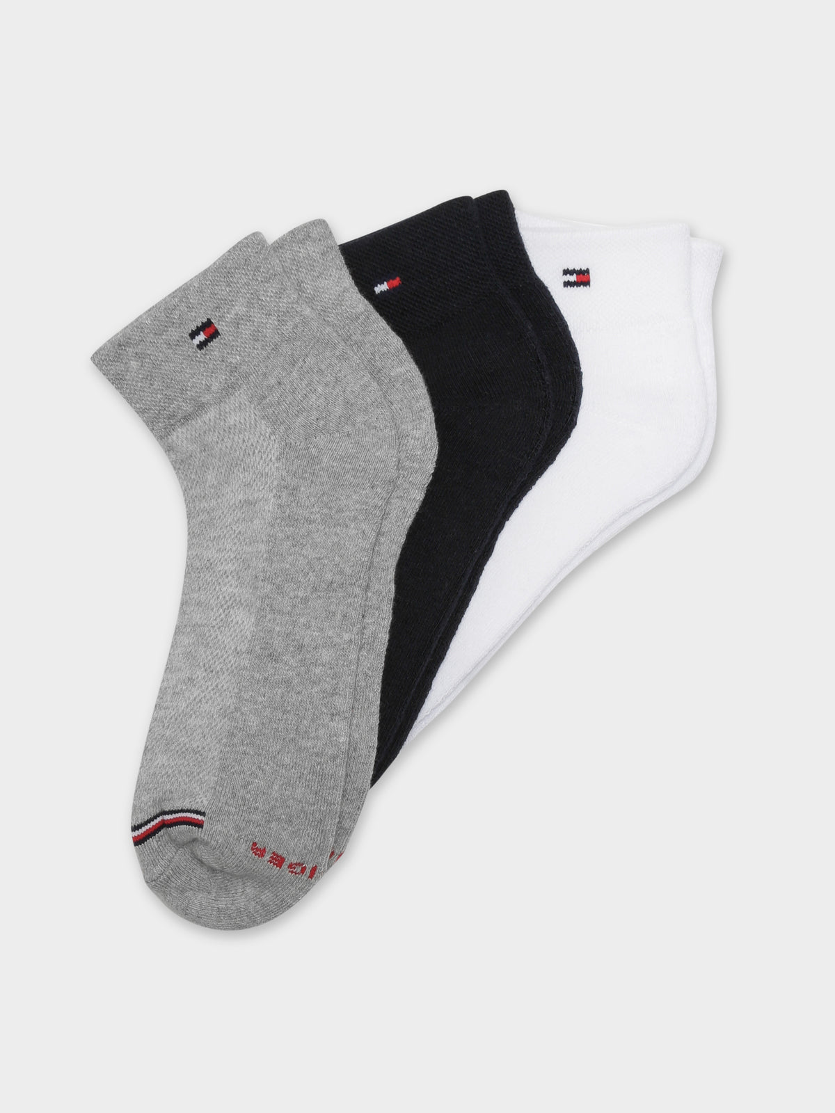 3 Pairs of Cushion Sole Socks in Grey, Navy &amp; White