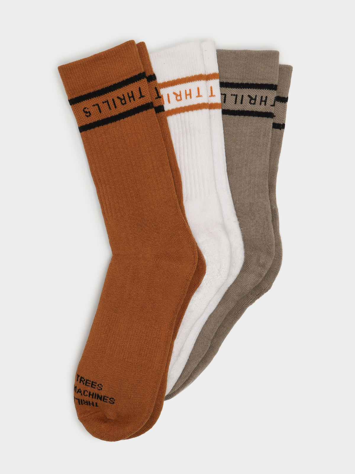 3 Pairs of Minimal Thrills Socks in Spice, Gravel &amp; White