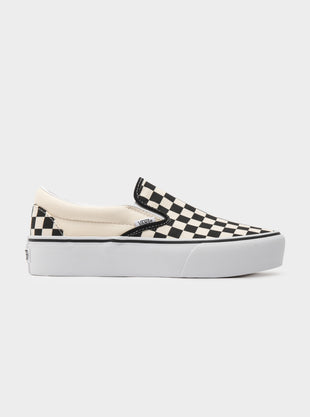 Womens Classic Slip On Platform Sneakers in Black & White Checkerboard