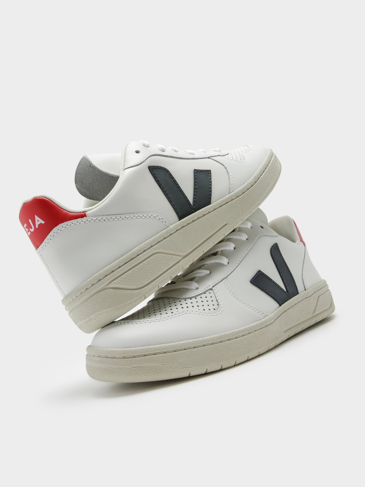 Unisex V-10 Leather Sneakers in Extra White &amp; Nautico Navy
