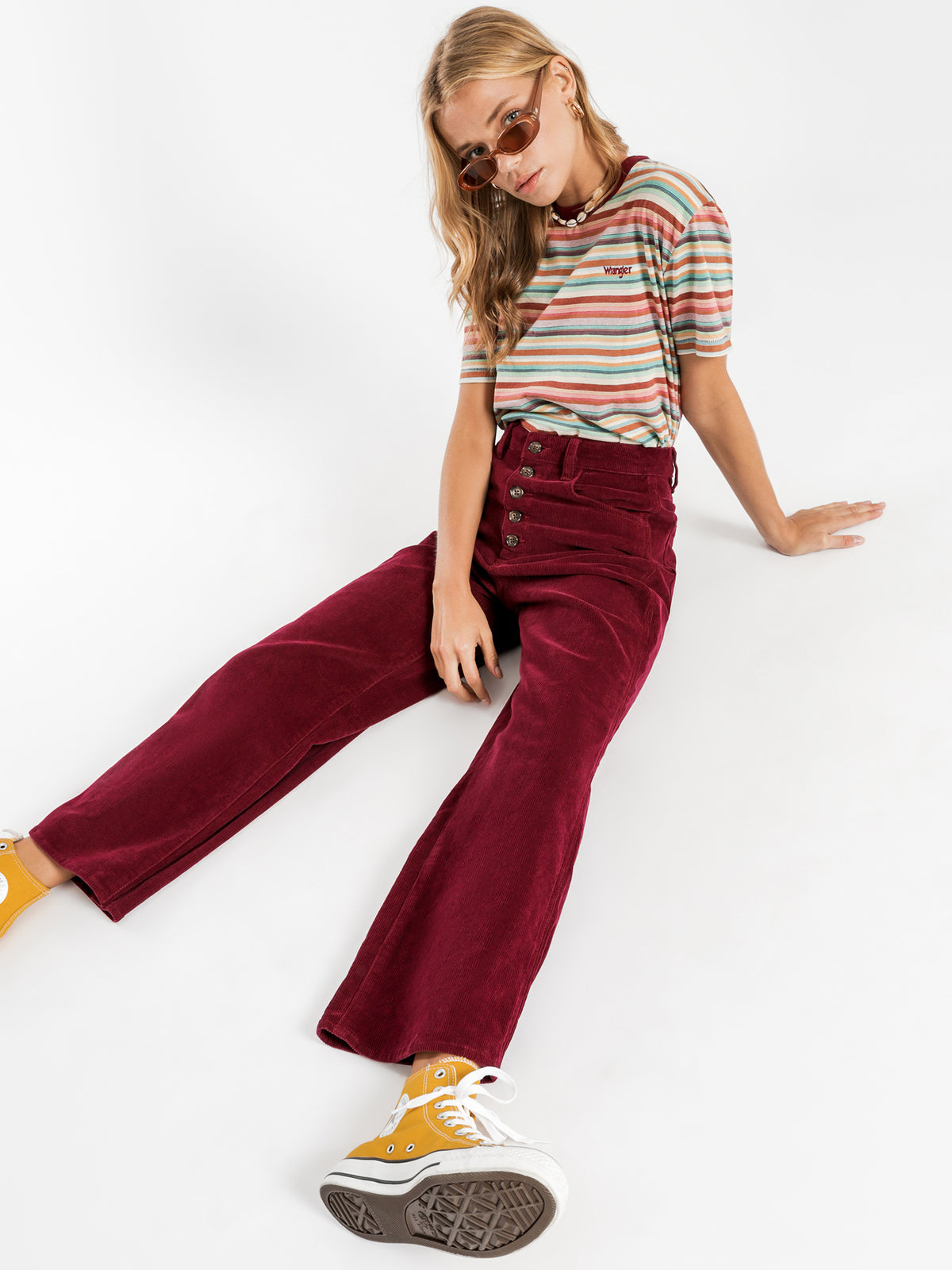 Hi Bells Cropped Jeans in Red Plum