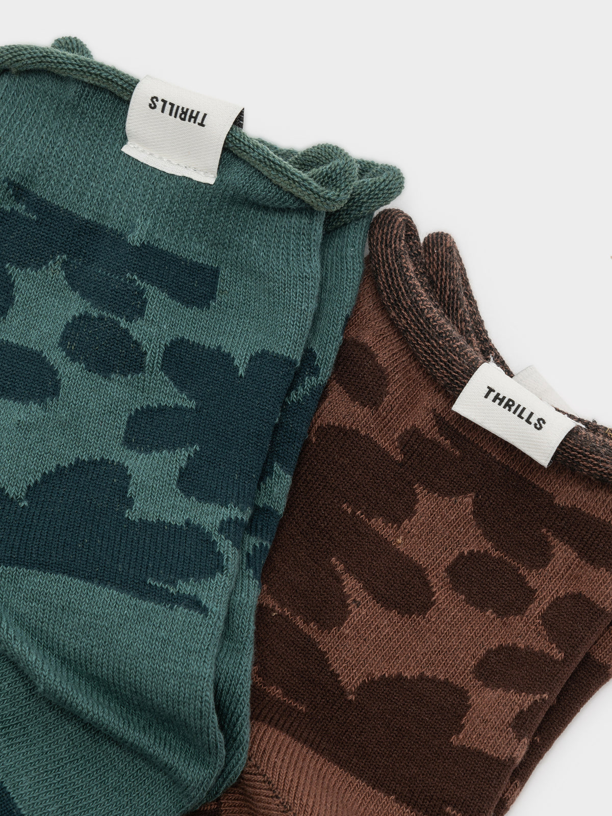 2 Pairs of Layla Crew Socks in Green &amp; Brown