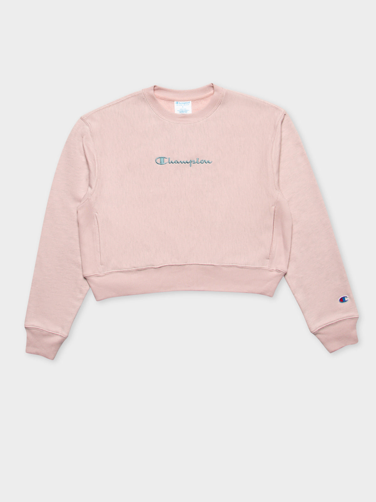 Reverse Weave Overdyed Crew Jumper in Hush Pink
