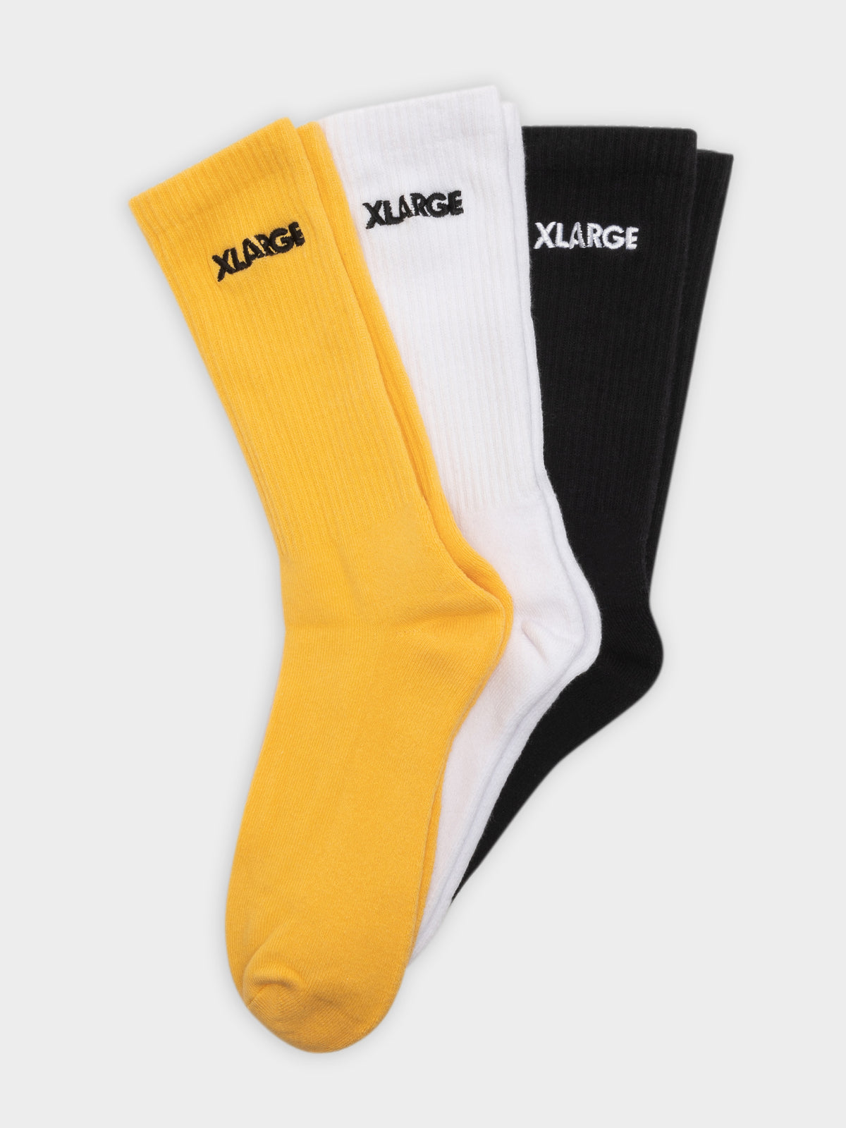 3 Pairs of 91 Text Socks in White, Black &amp; Yellow