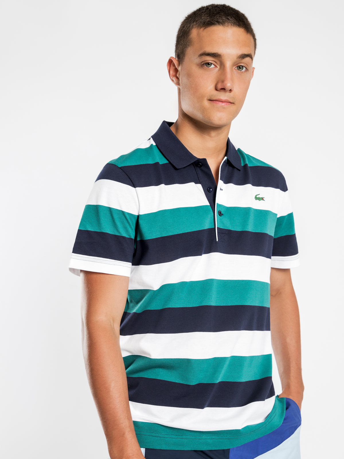 Tennis Striped Polo in Navy