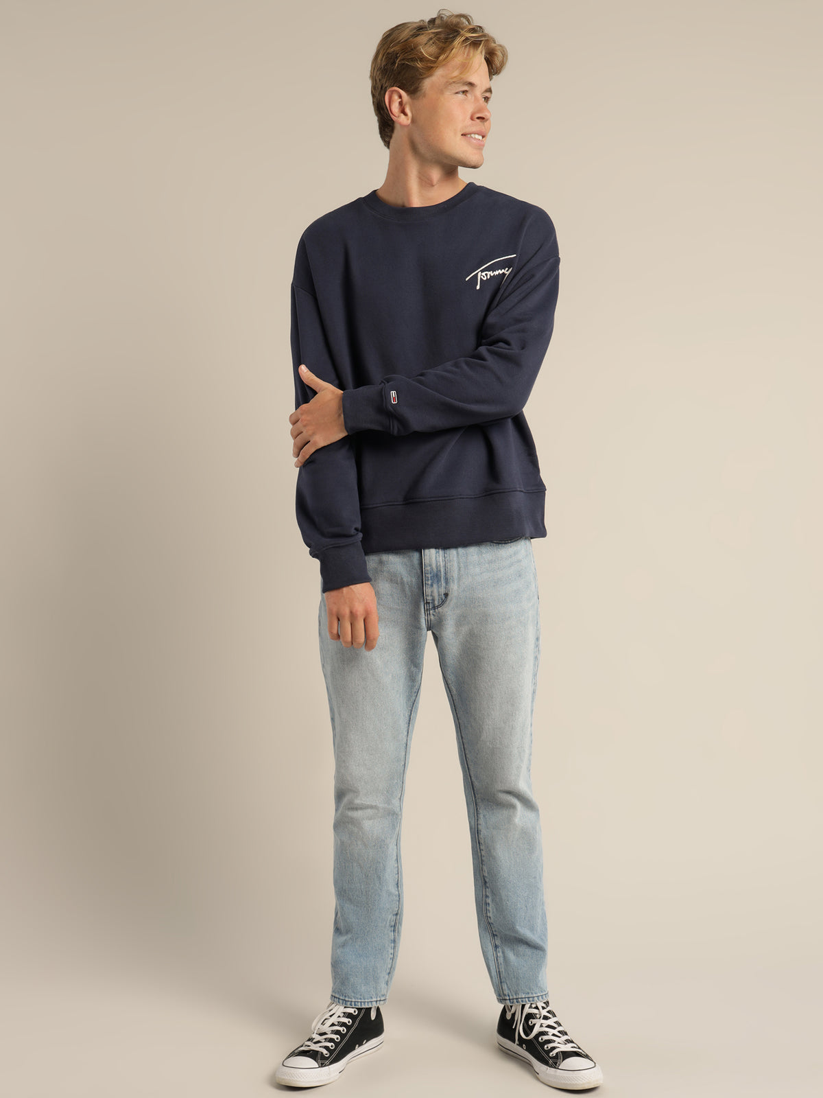 Recycled Signature Logo Relaxed Sweatshirt in Twilight Navy
