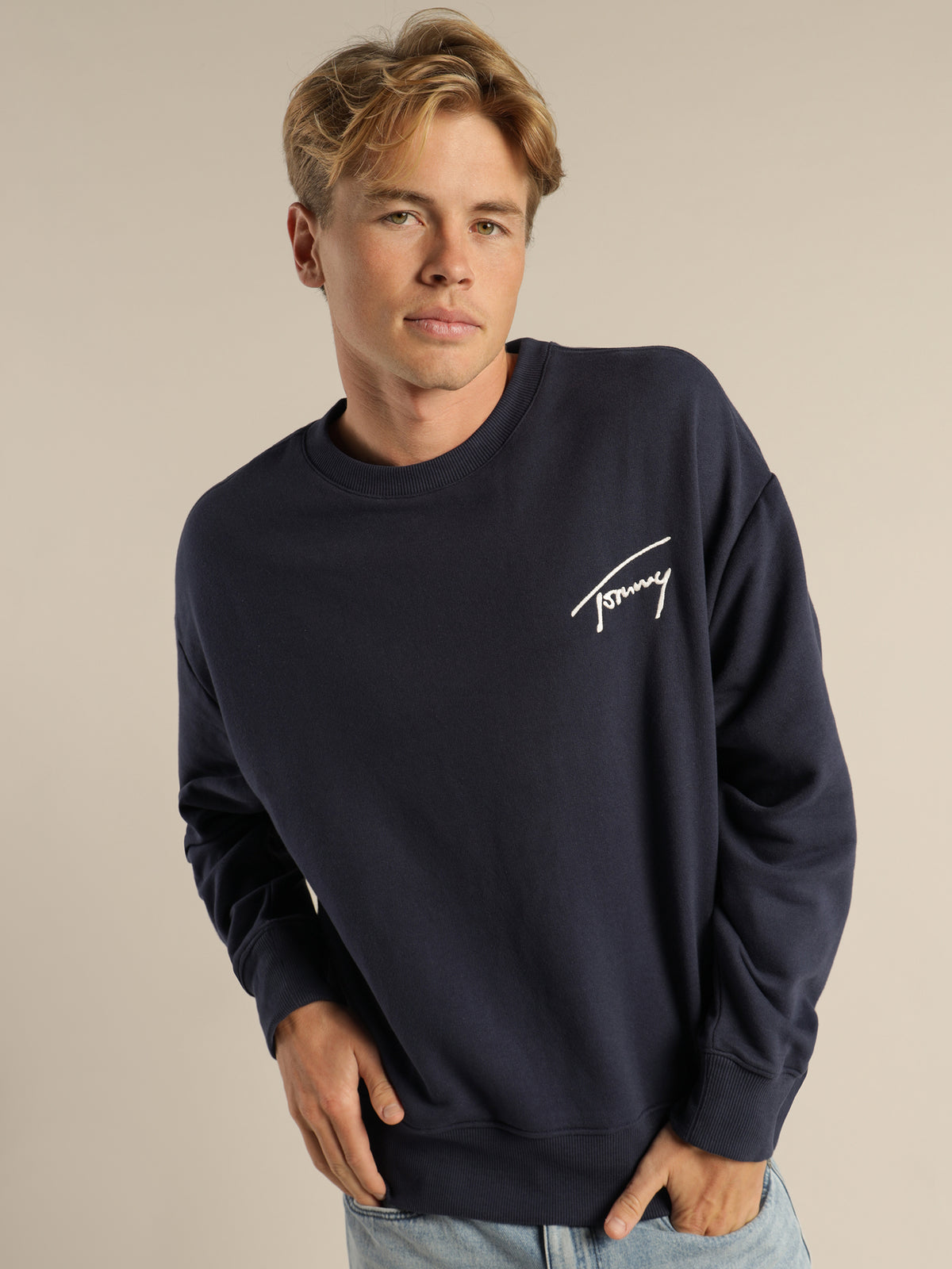 Recycled Signature Logo Relaxed Sweatshirt in Twilight Navy