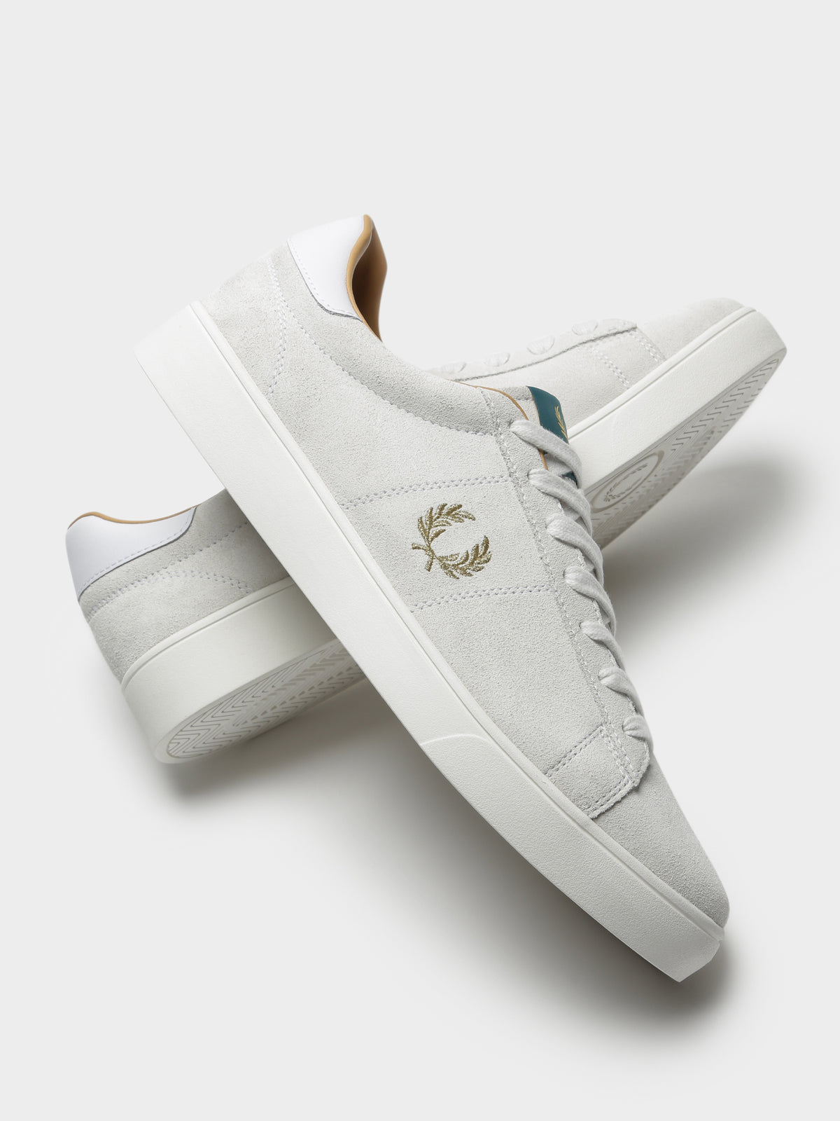 Mens Spencer Suede Sneakers in White and Gold