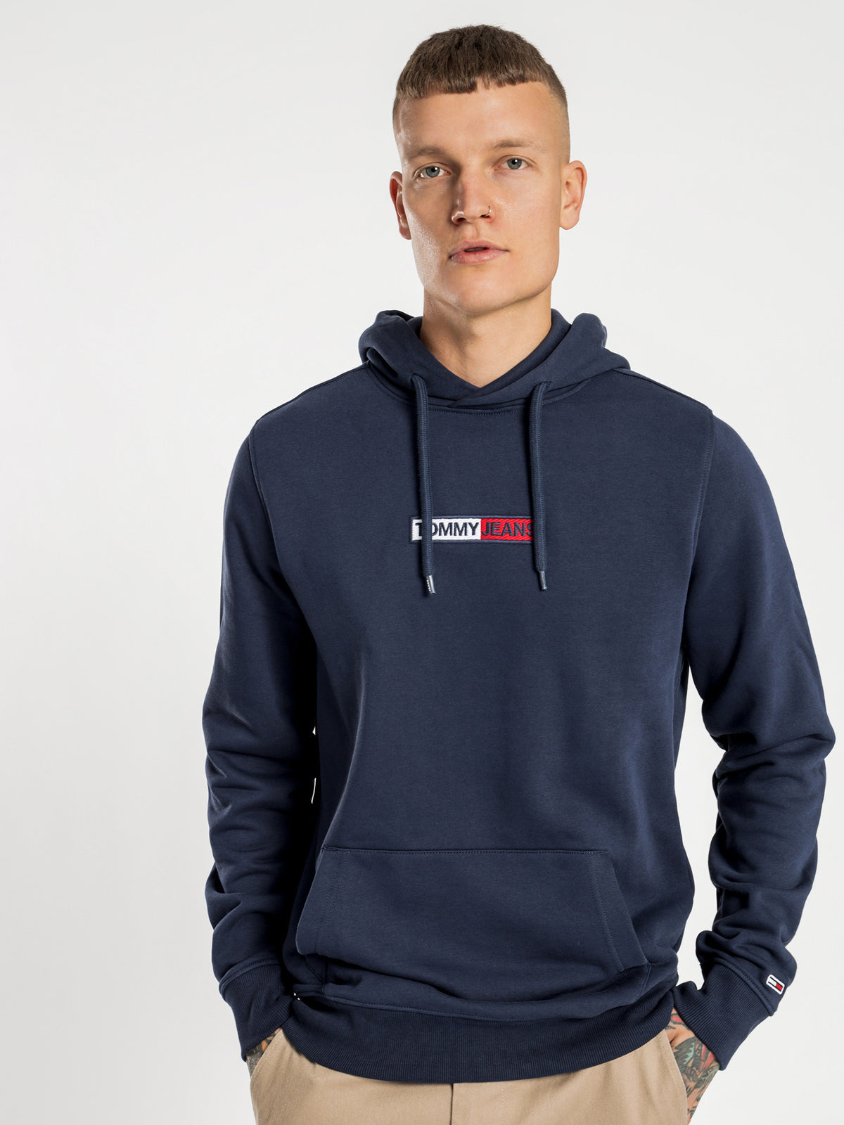 Embroidered Box Hoodie in Navy