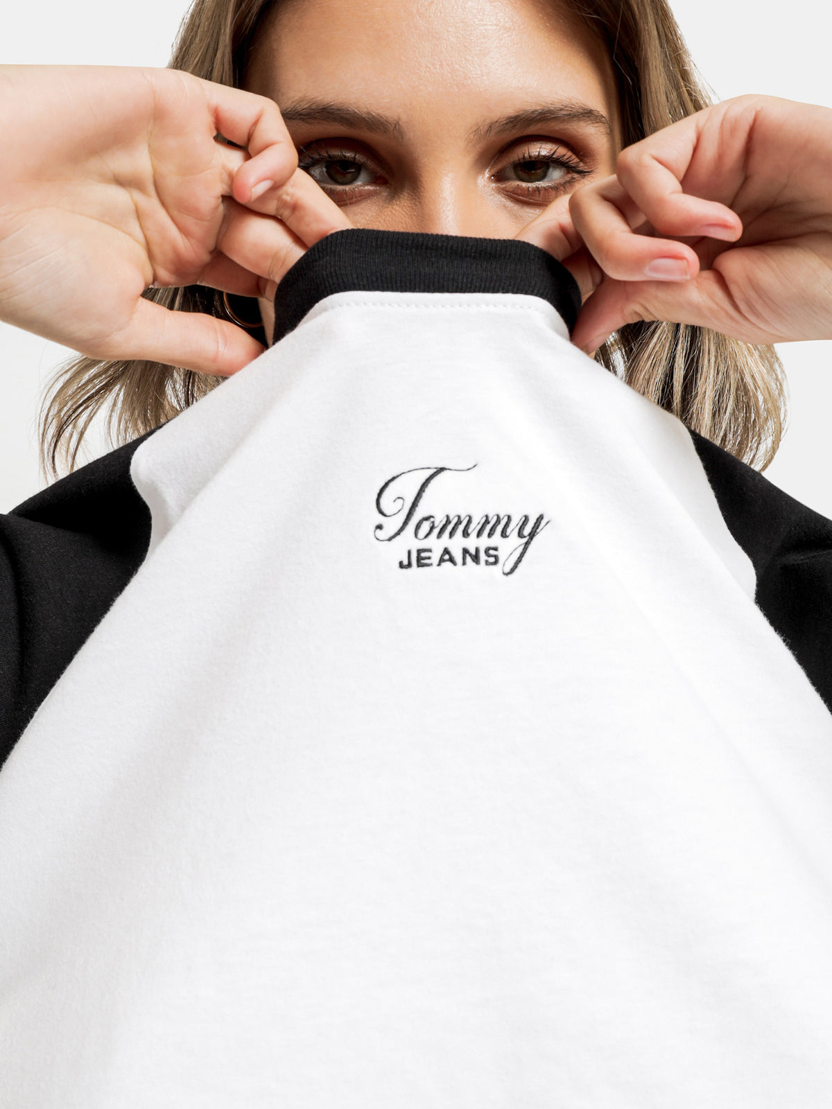 Tommy Raglan T-Shirt in White &amp; Black
