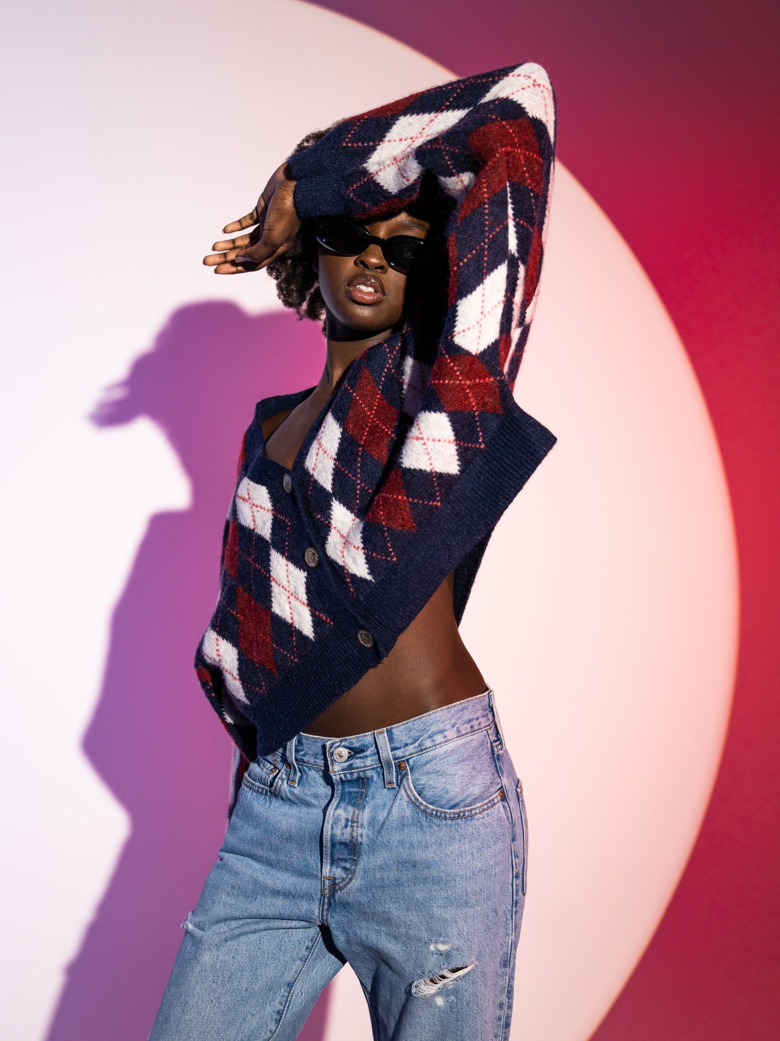 Argyle Cropped Cardigan