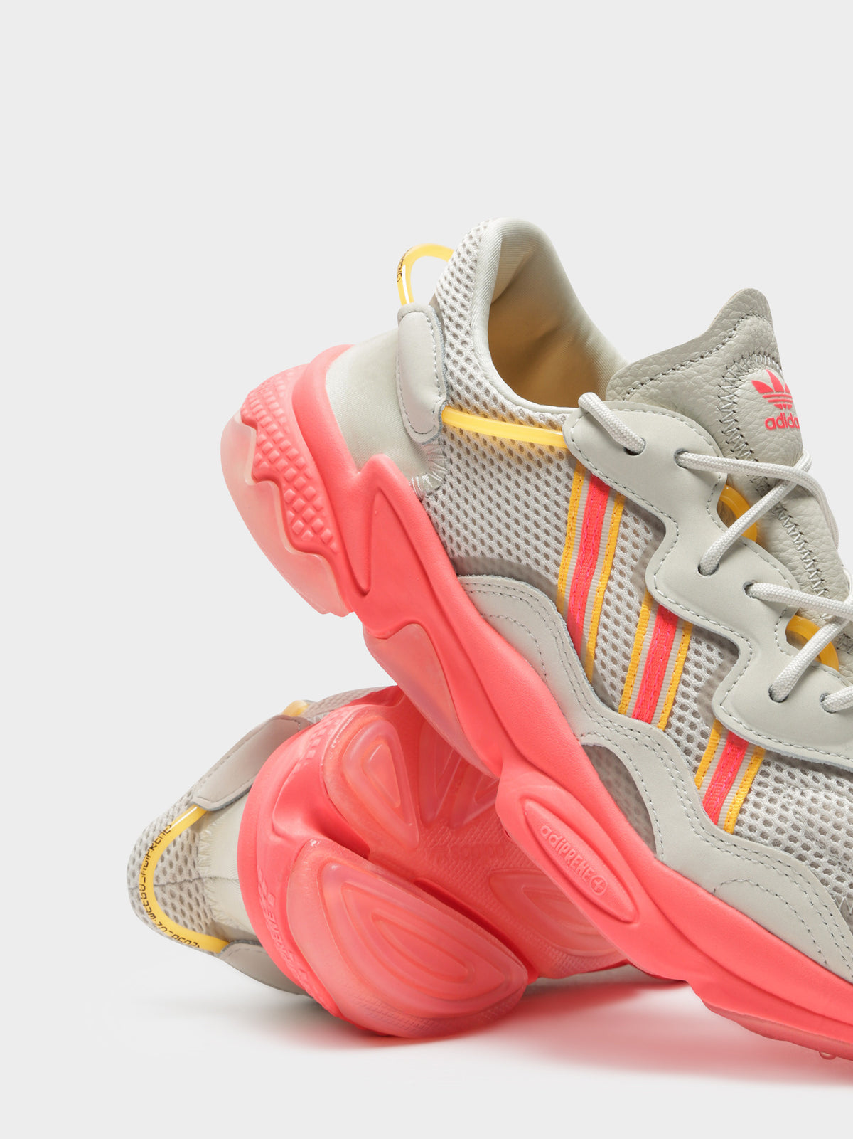 Womens Ozweego Tech Sneakers in Grey Signal Pink &amp; Solar Gold