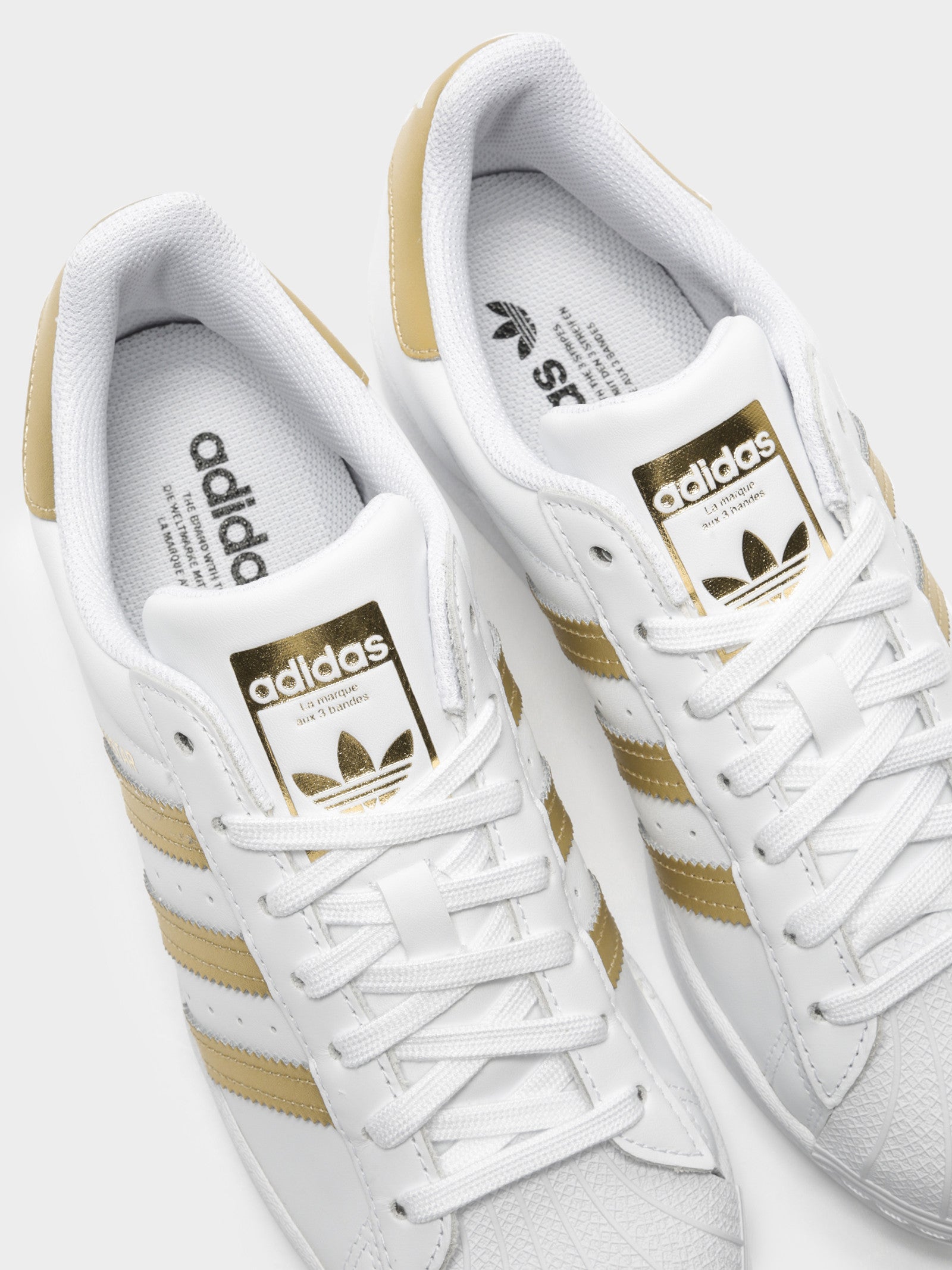 Adidas Womens Superstar Sneakers White/Gold Glue Store
