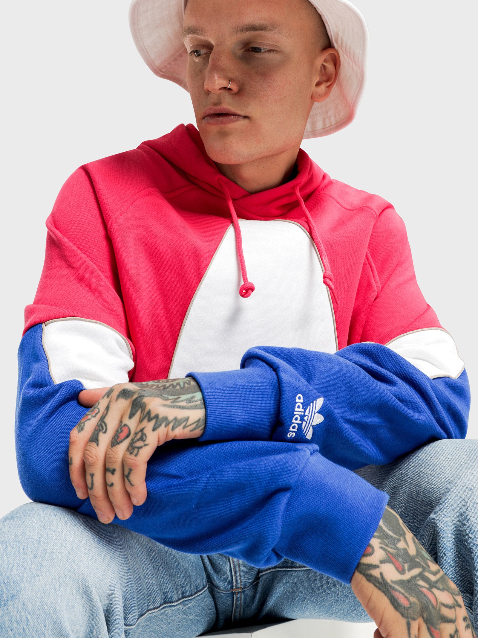 Adidas Big Trefoil Outline Colour Block Hoodie Pink