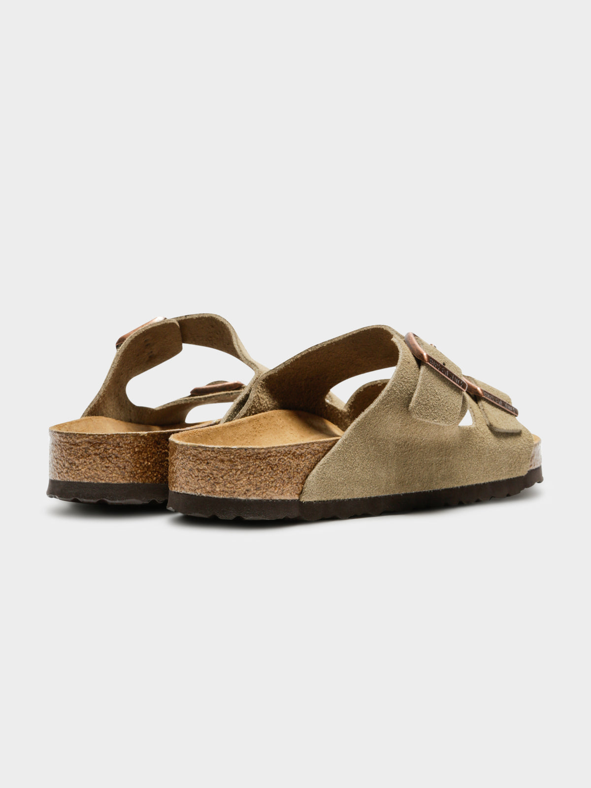 Mens Arizona Two-Strap Soft Footbed Sandals in Taupe Suede
