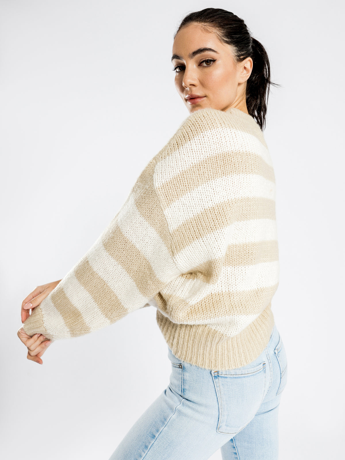 Gardner Knit Sweater in Tan Stripe