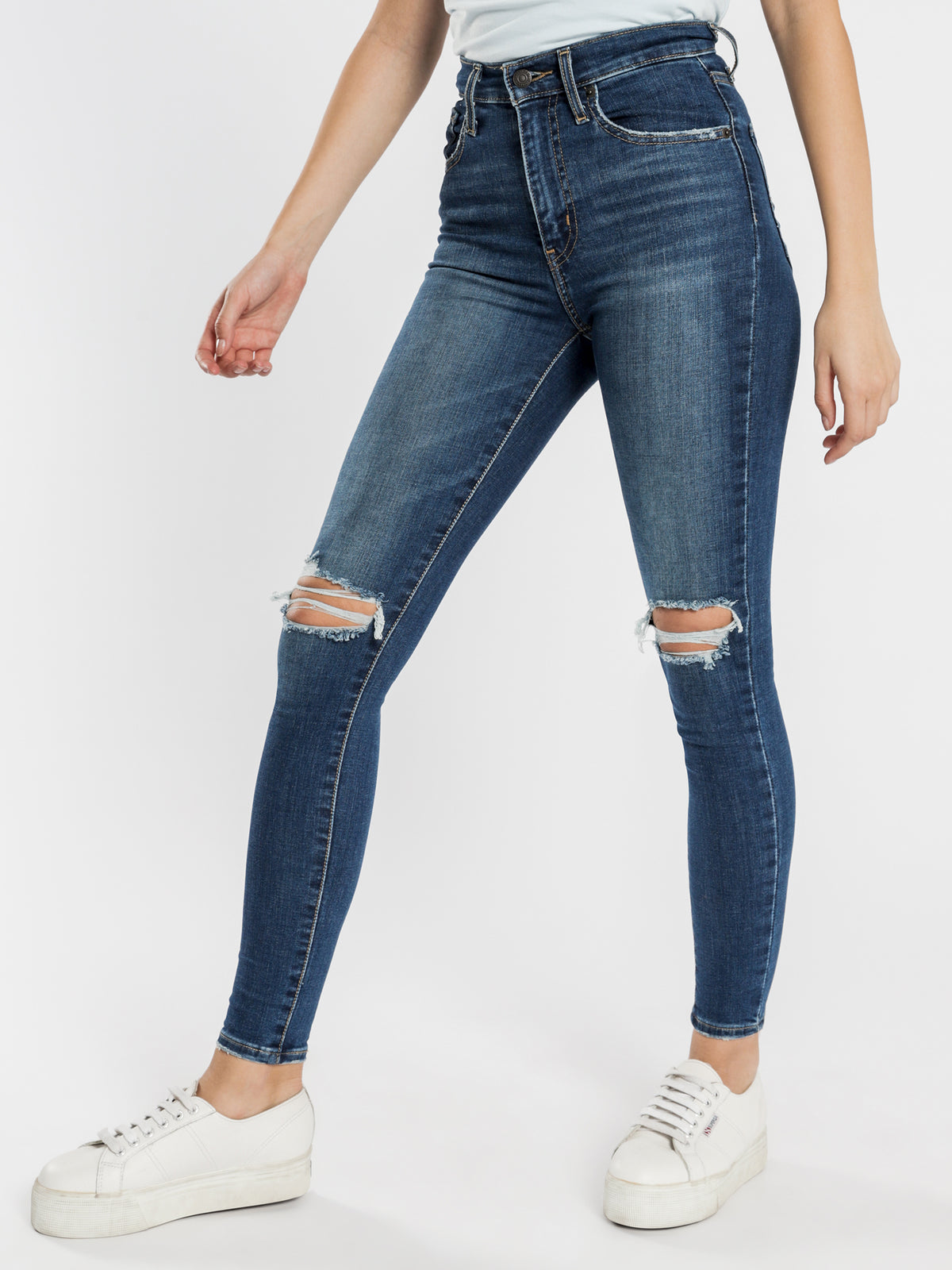 Mile High Super Skinny Jeans in Shady Business Blue Denim