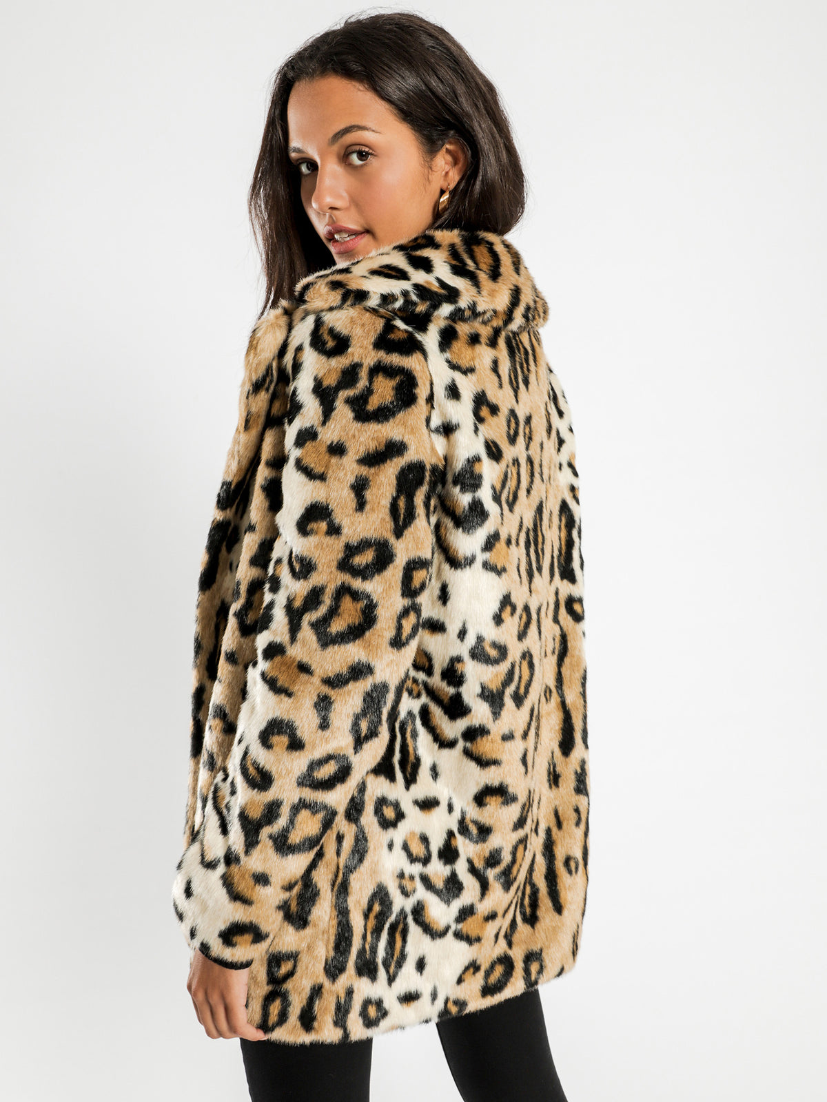 Minimalist Faux Fur Jacket in Leopard