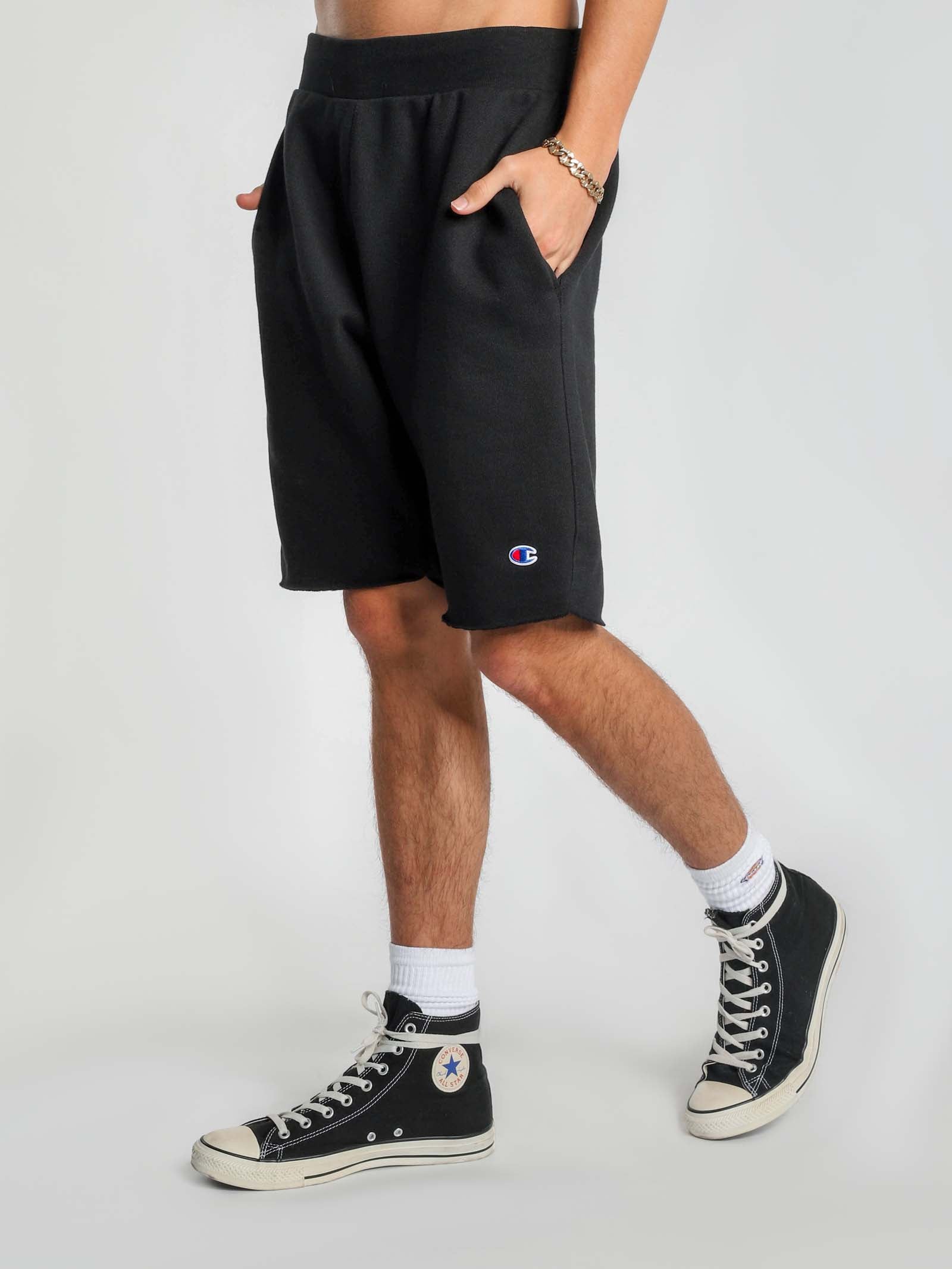 Reverse Weave Cut Off Shorts in Black